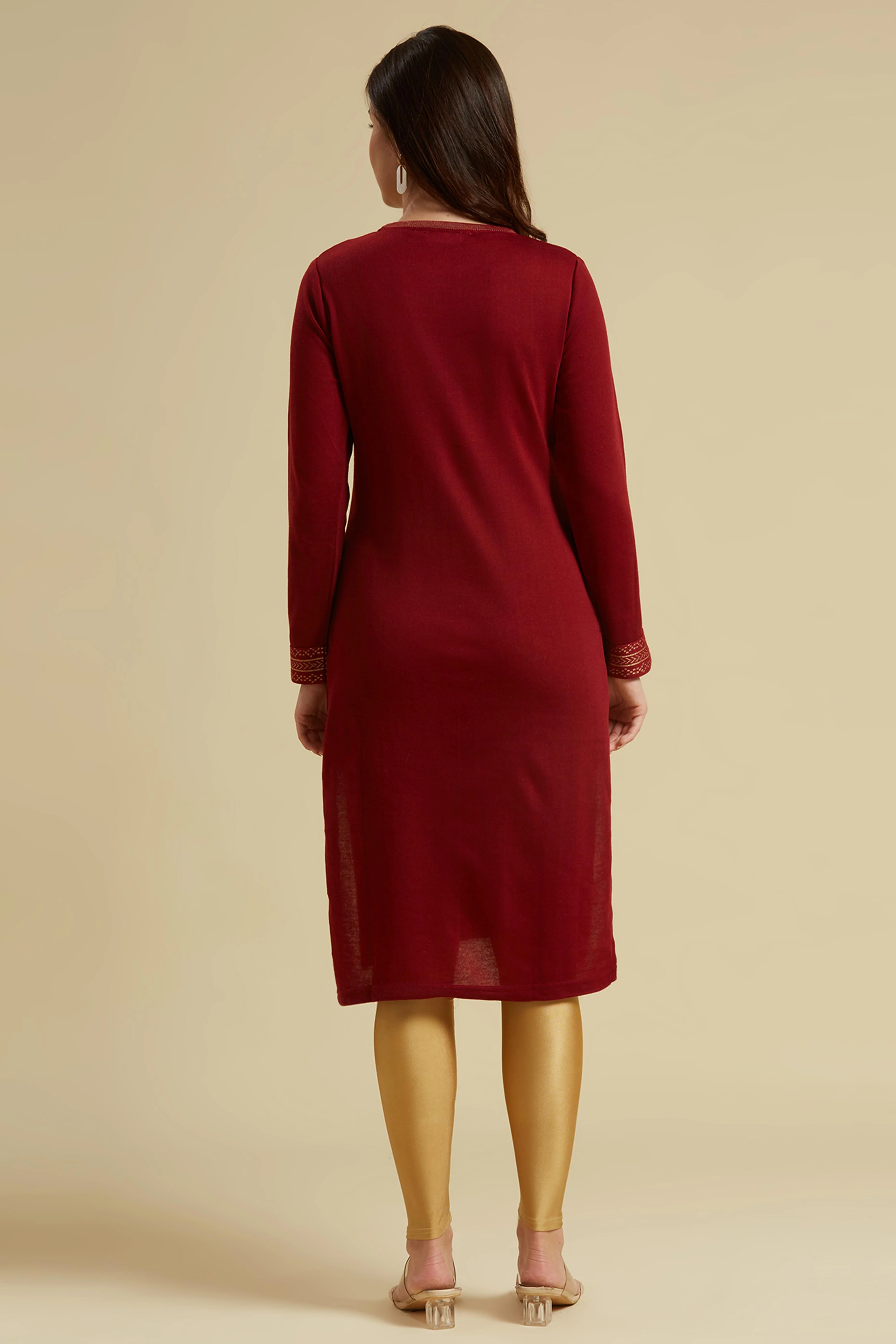 Maroon Woolen Straight Kurti - Image 3