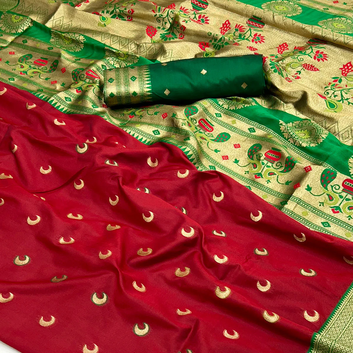 Maroon Woven Pure Silk Paithani Saree - Image 2