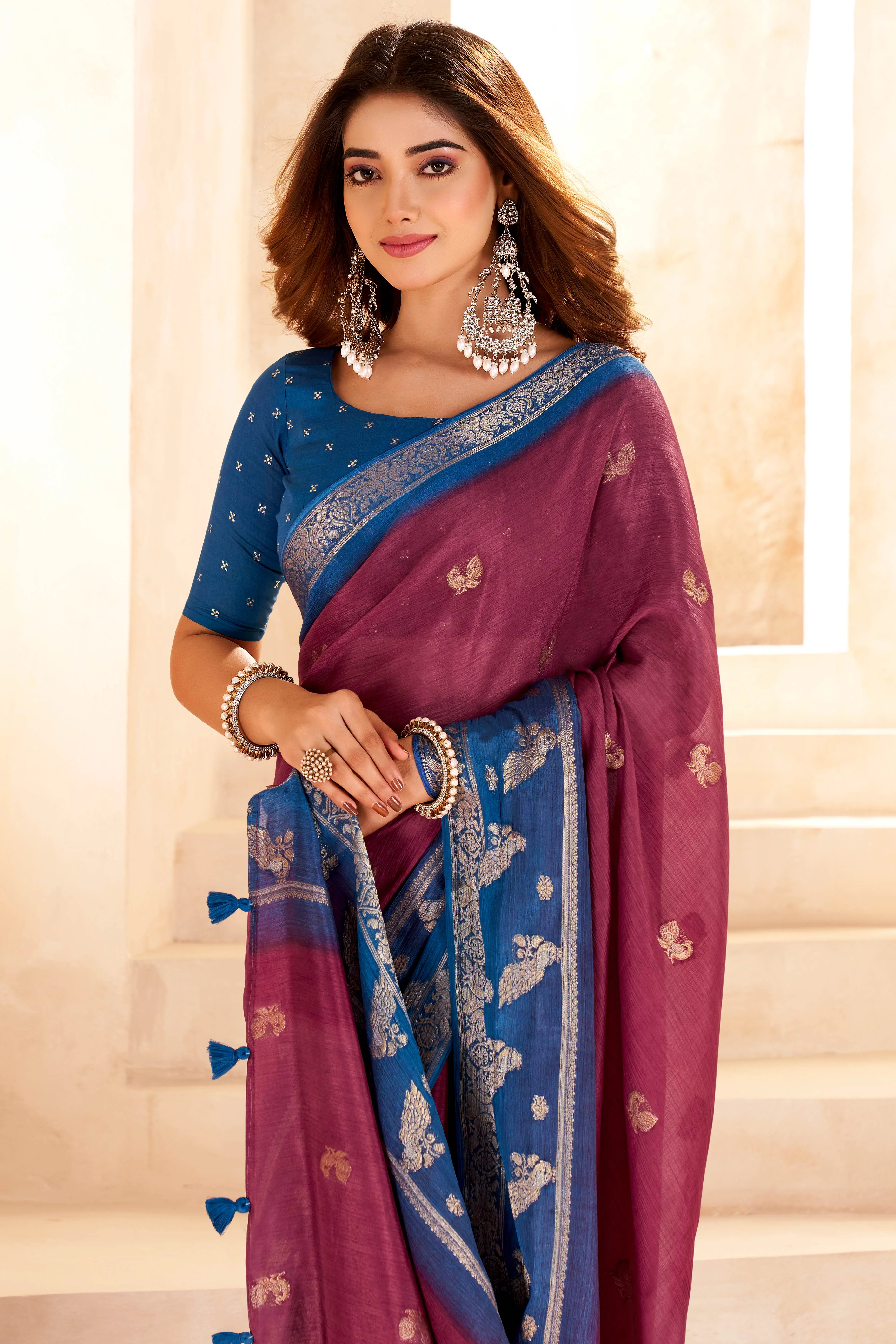Mauve Chinon Saree Featuring Exquisite Jacquard Weaving for a Timeless and Refined Look - Image 3