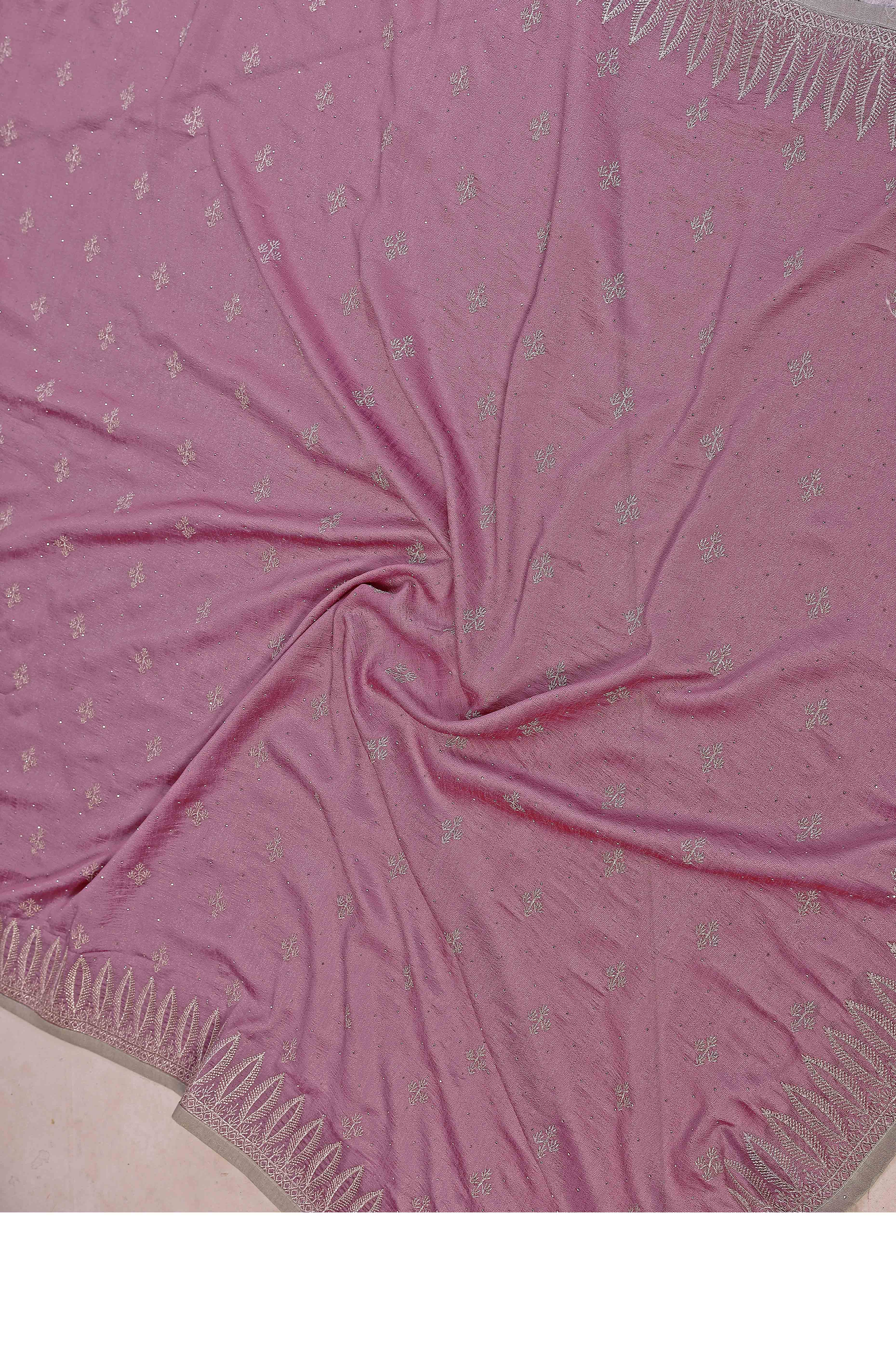 Mauve Designer Vichitra Silk Saree Enhanced with Delicate Thread Work Embroidery - Image 8