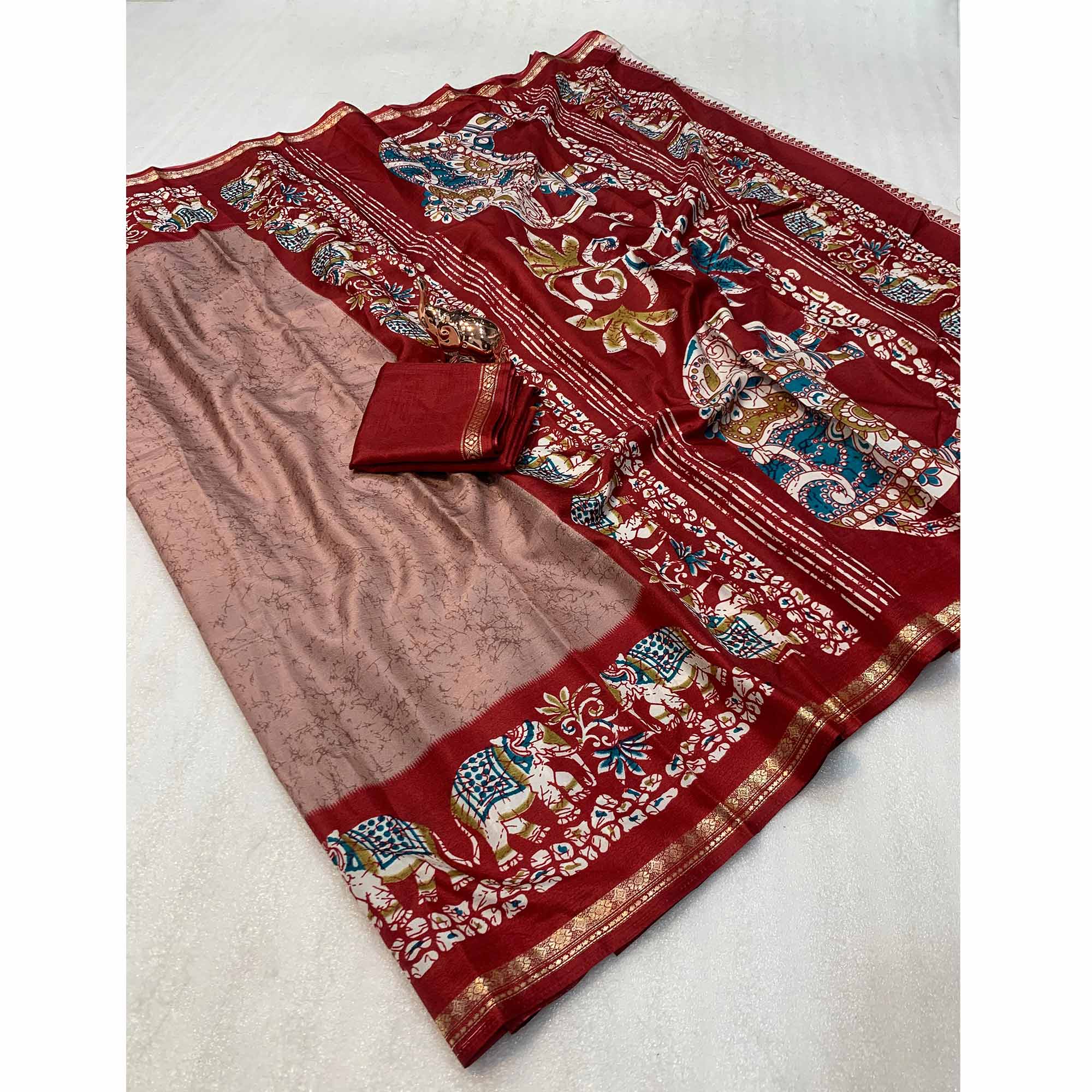 Mauve Dola Silk Saree With Abstract Patterns And Kalamkari Pallu Art - Image 3
