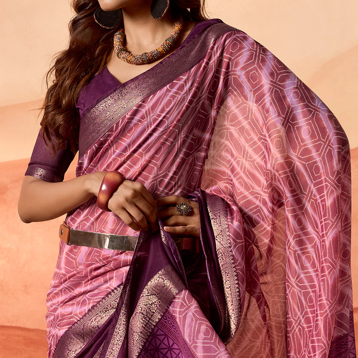 Mauve Printed Cotton Silk Saree With Zari Border - Image 2