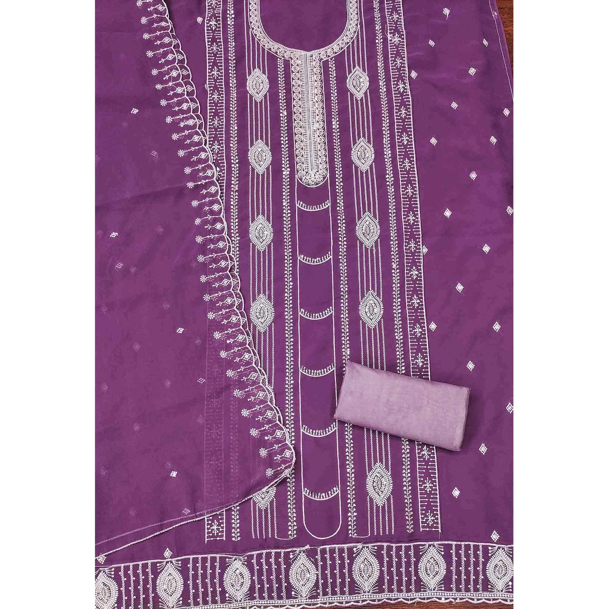 Mauve Star Georgette Suit Fabric Highlighted with Fine Thread Embroidery Work - Image 3