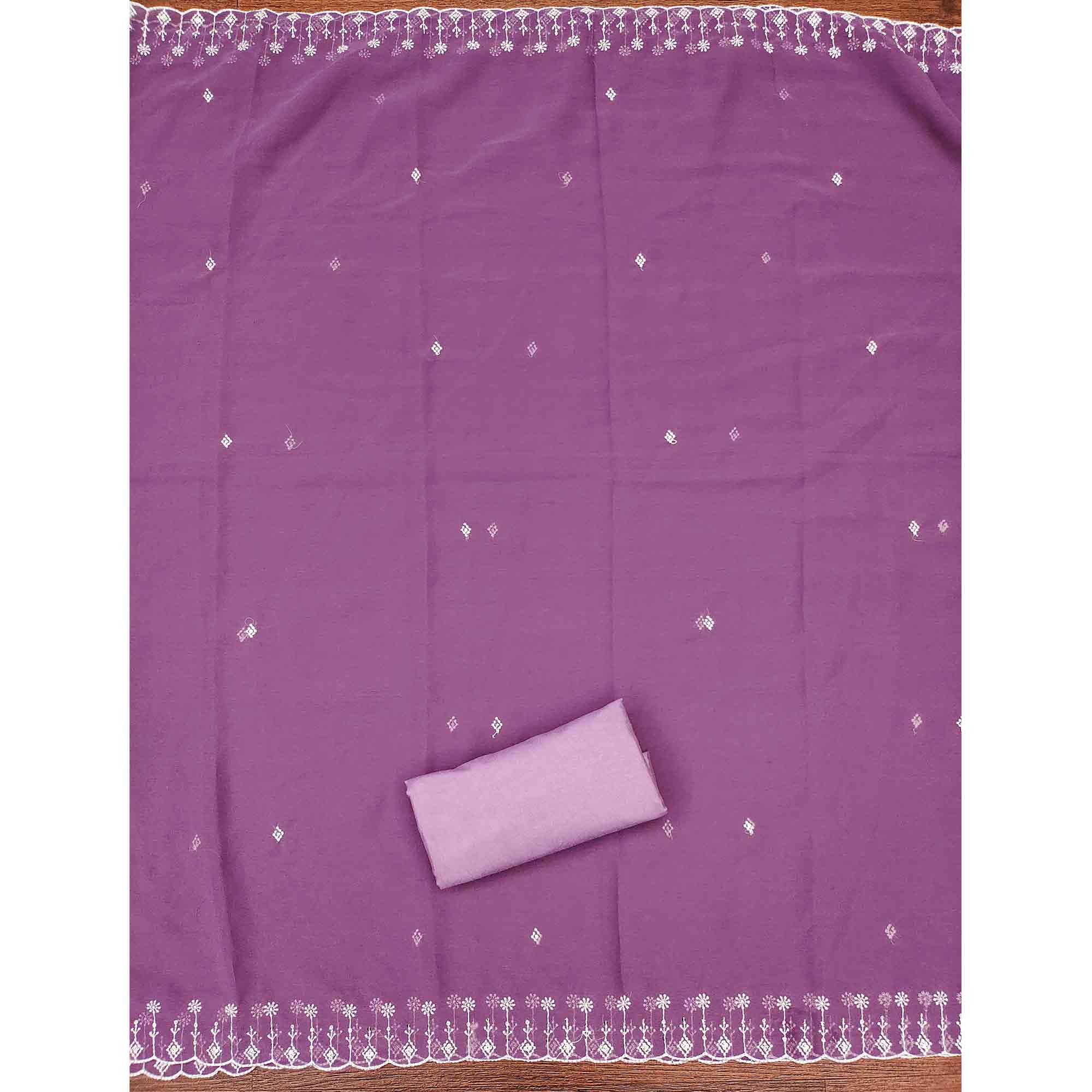 Mauve Star Georgette Suit Fabric Highlighted with Fine Thread Embroidery Work - Image 5