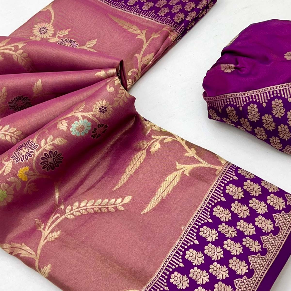 Mauve Tissue Dharmavaram Silk Saree Adorned with Fine Traditional Minakari Weaving - Image 2