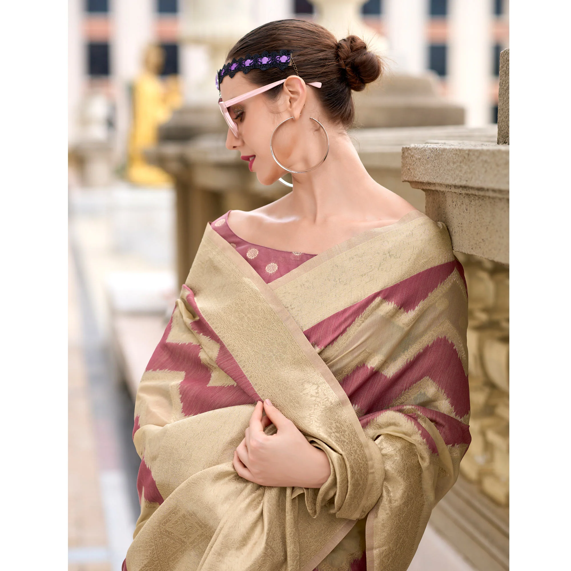 Mauve Woven Cotton Silk Saree - Image 5
