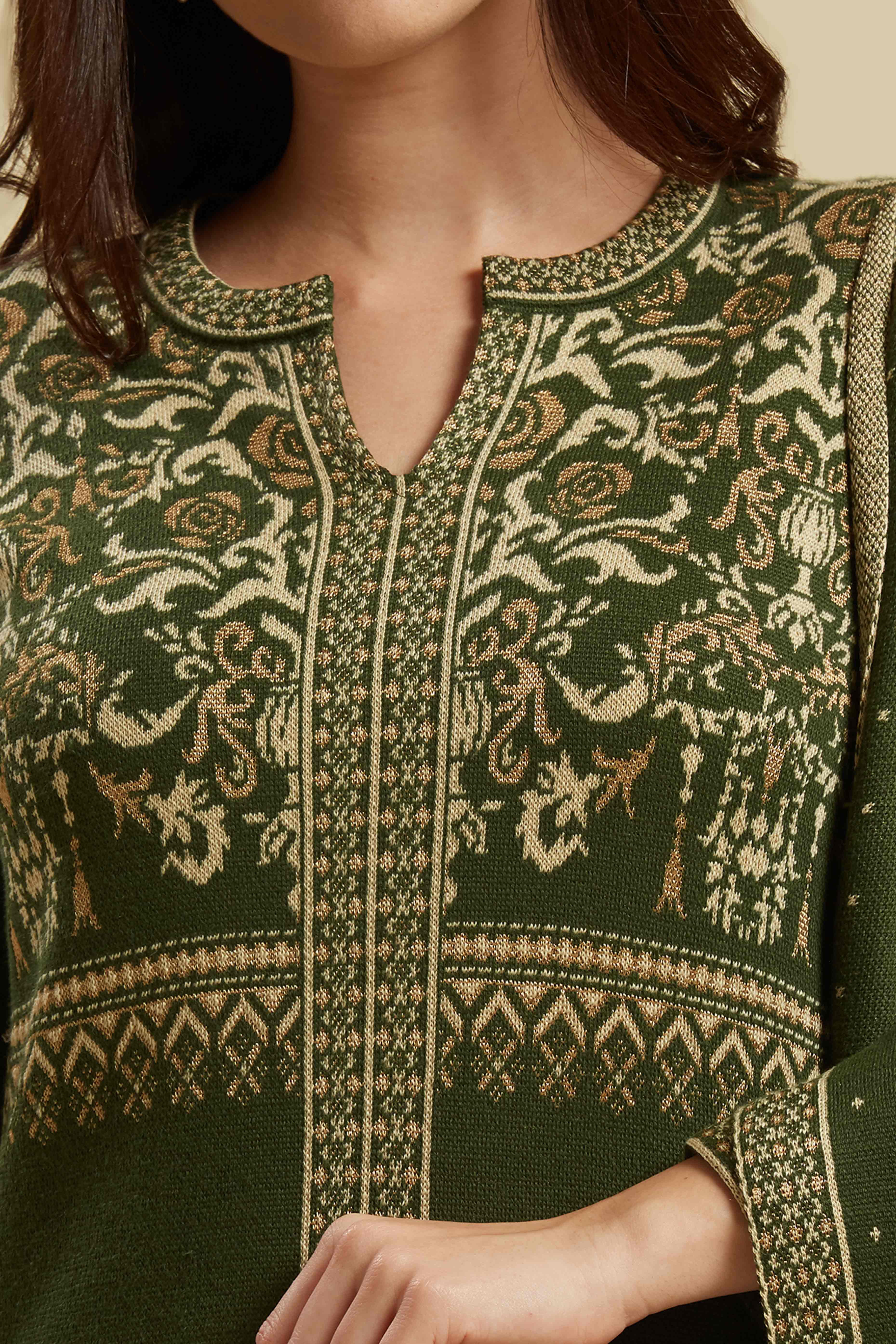 Mehandi Green Floral Woolen Salwar Suit - Image 12
