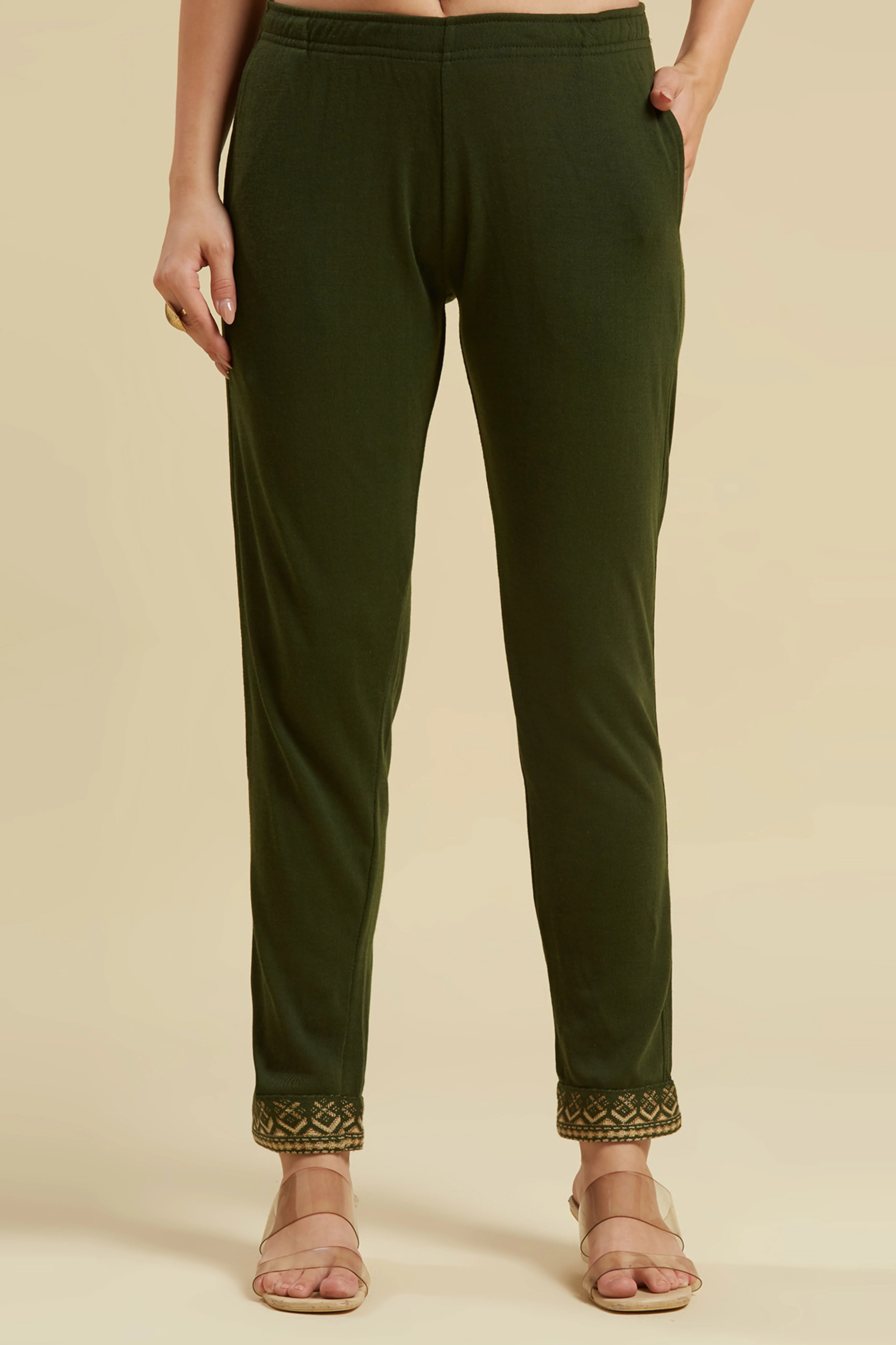 Mehandi Green Floral Woolen Salwar Suit - Image 17