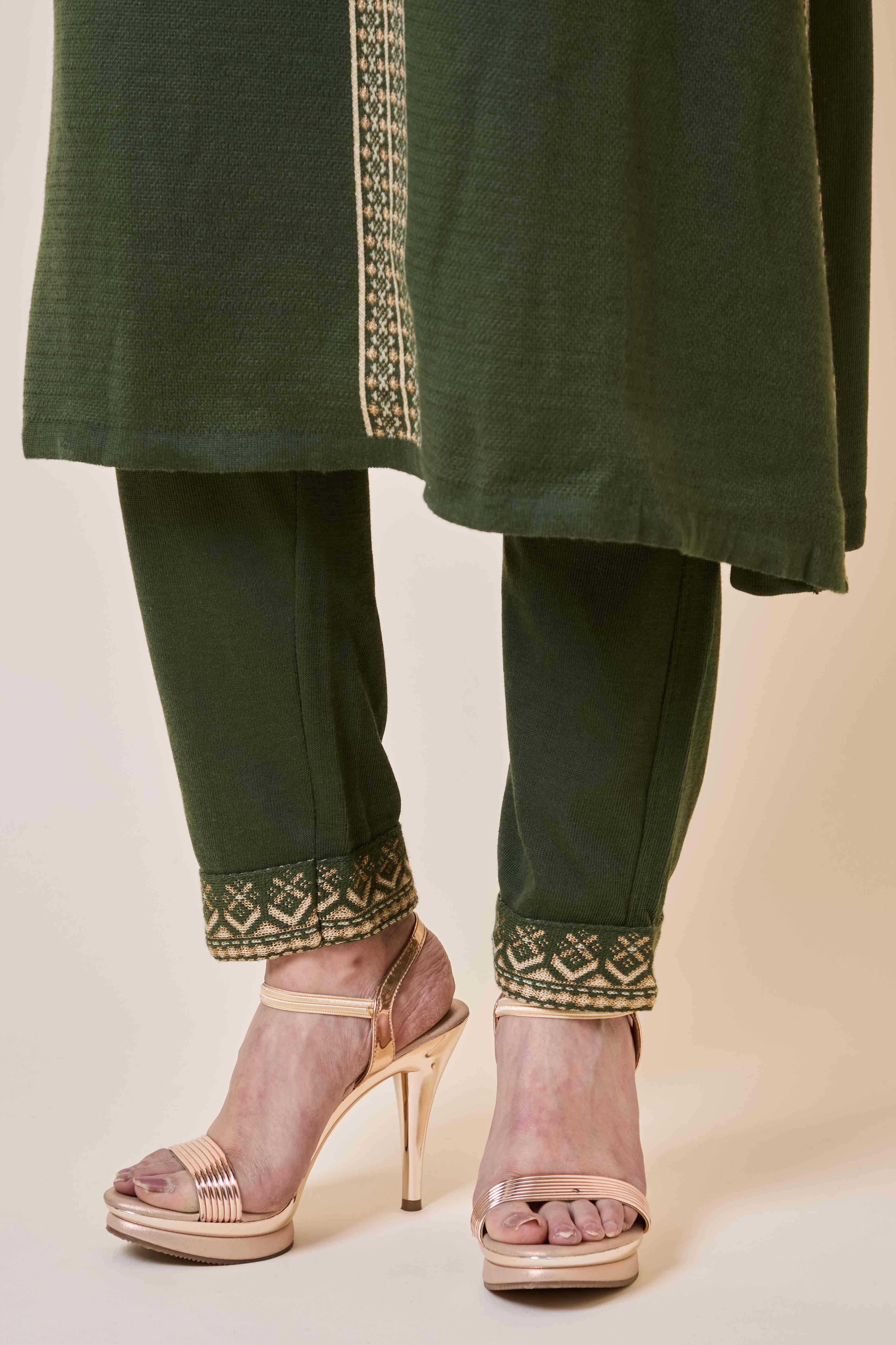 Mehandi Green Floral Woolen Salwar Suit - Image 8