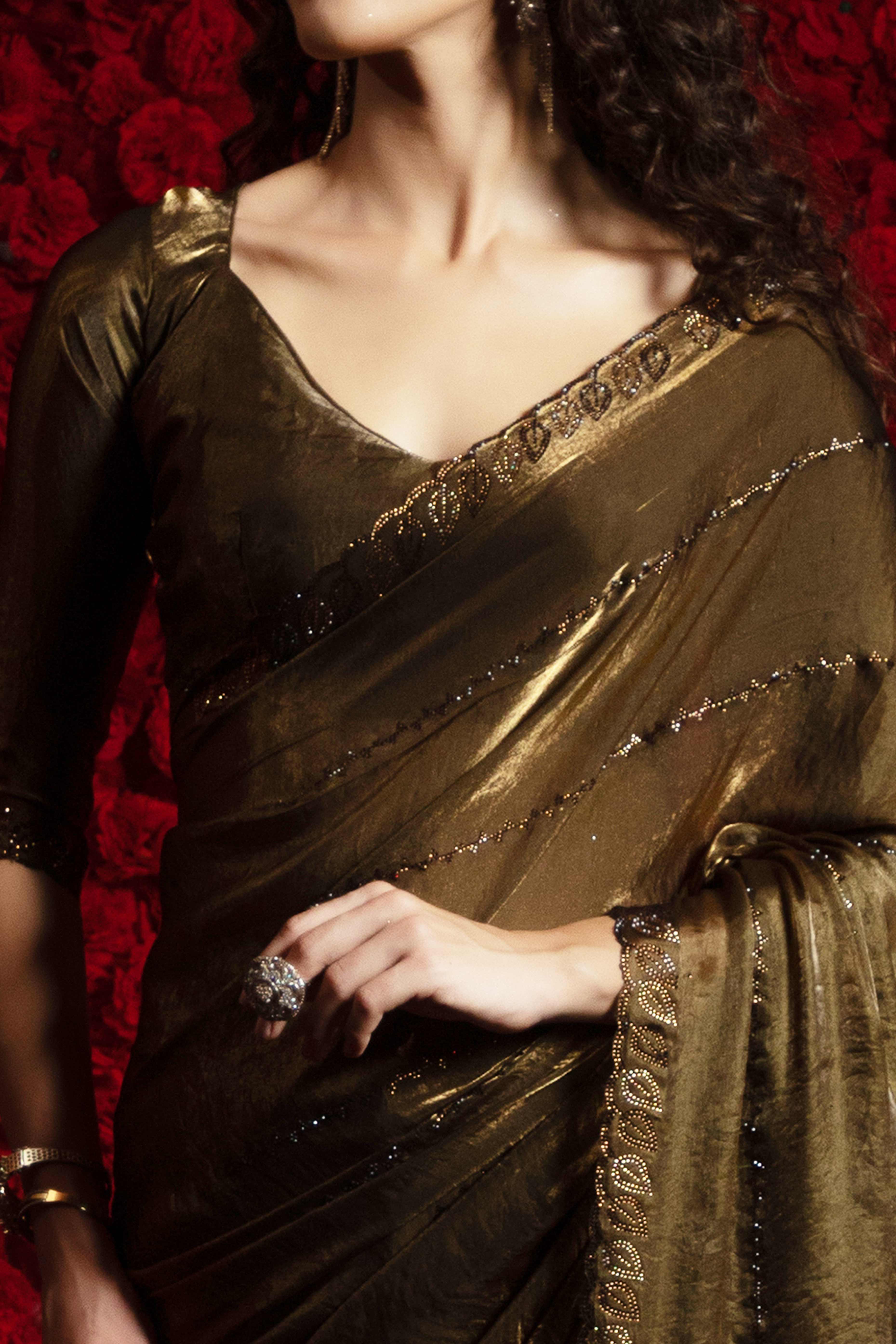Mehandi Green Satin Silk Saree with Dazzling Stone Embellishments for Special Occasions - Image 2