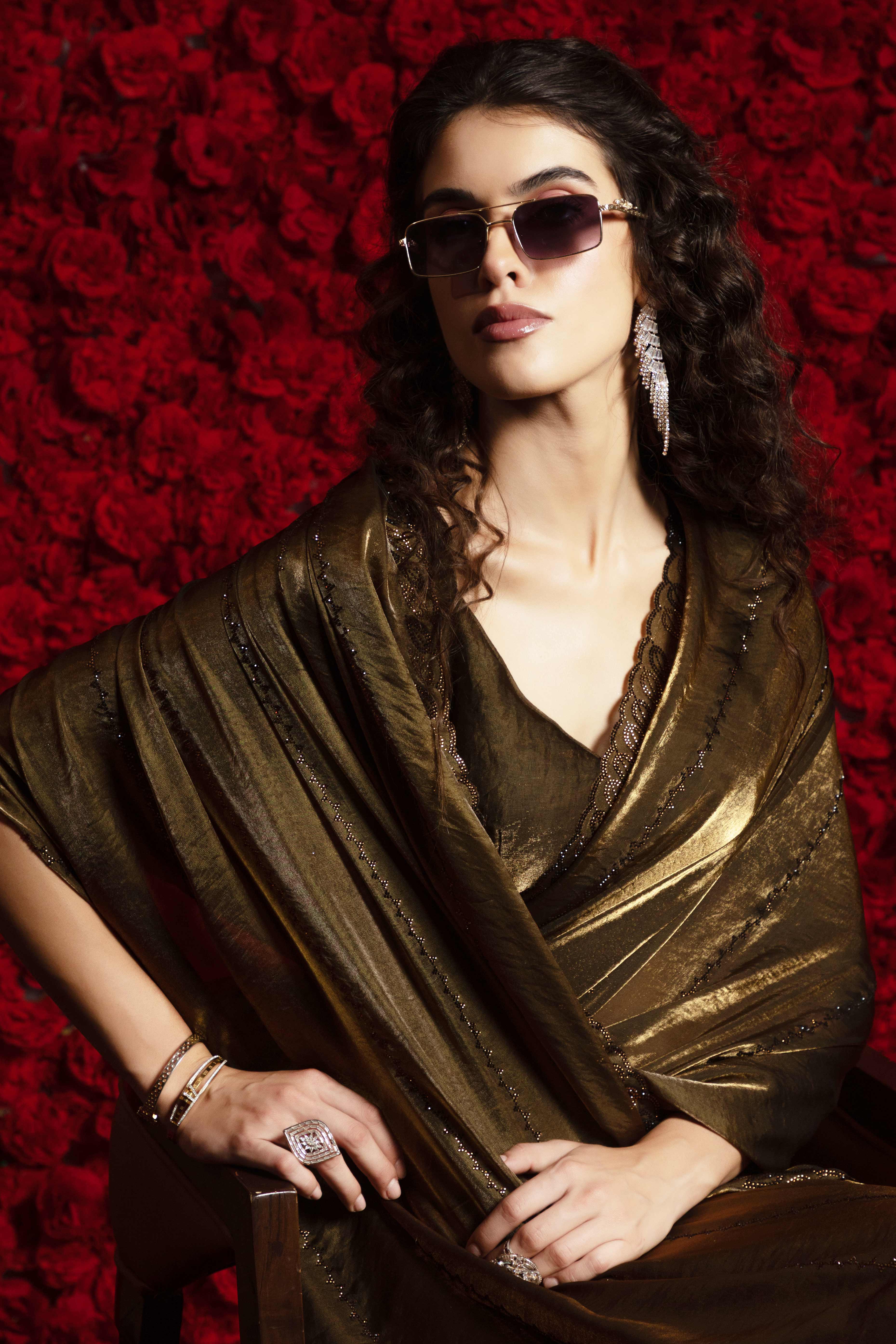 Mehandi Green Satin Silk Saree with Dazzling Stone Embellishments for Special Occasions - Image 5