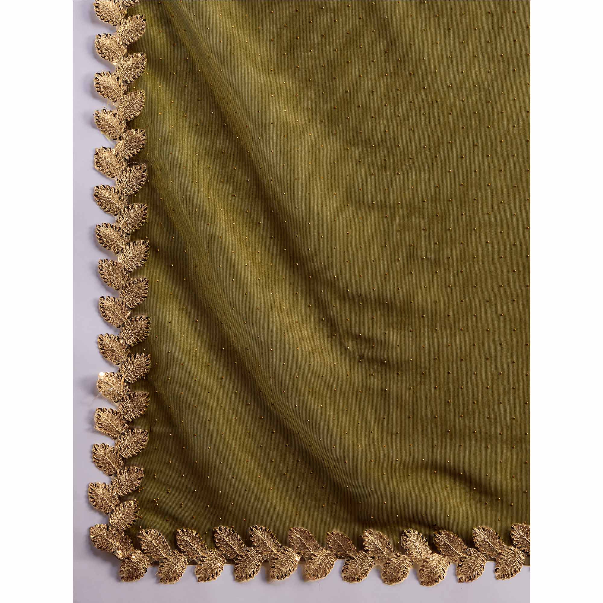 Mehandi Green Swarovski Work Shimmer Net Saree - Image 11
