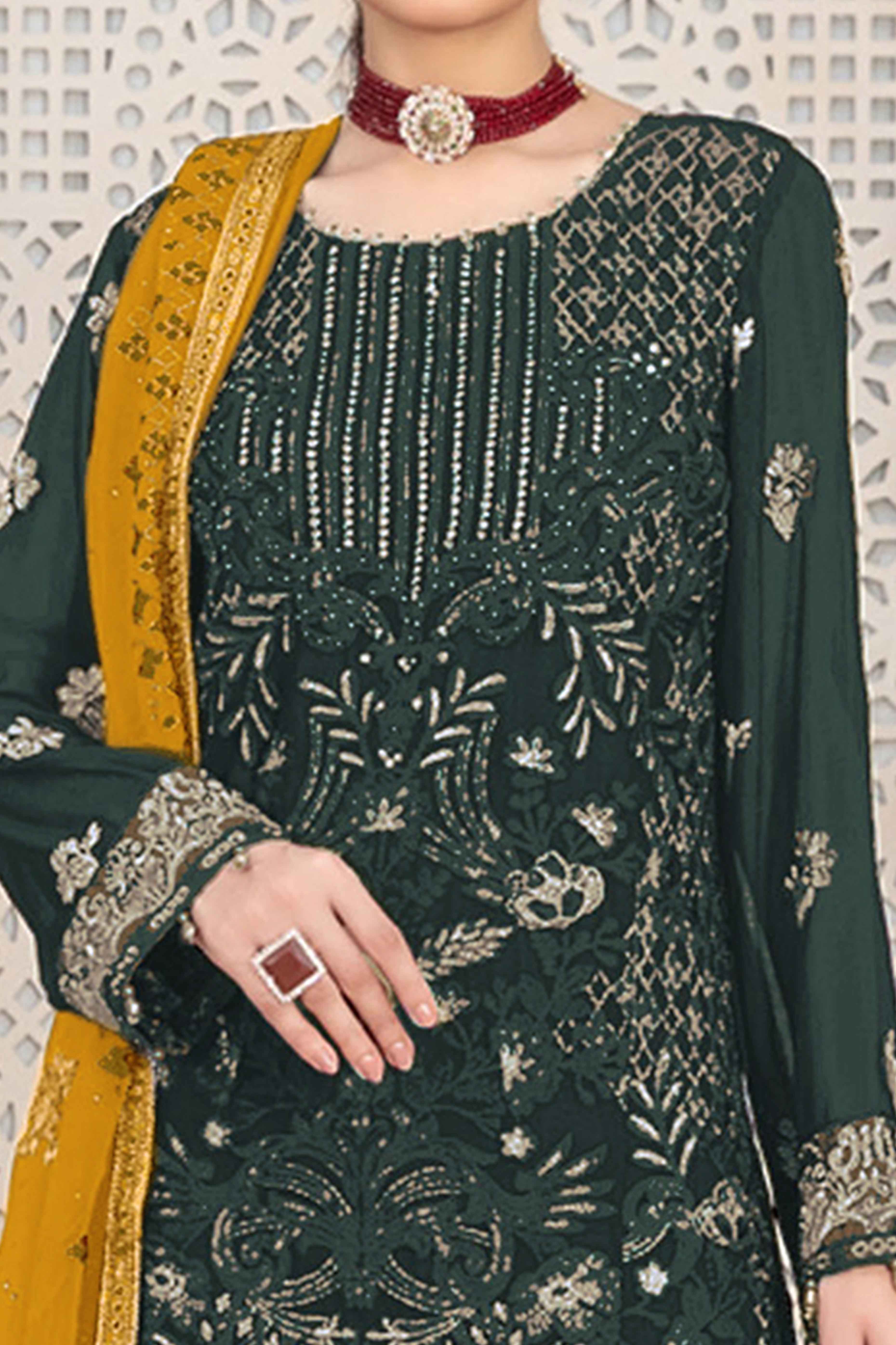 Mehendi Green Floral Embroidered Georgette Dress Material - Image 2