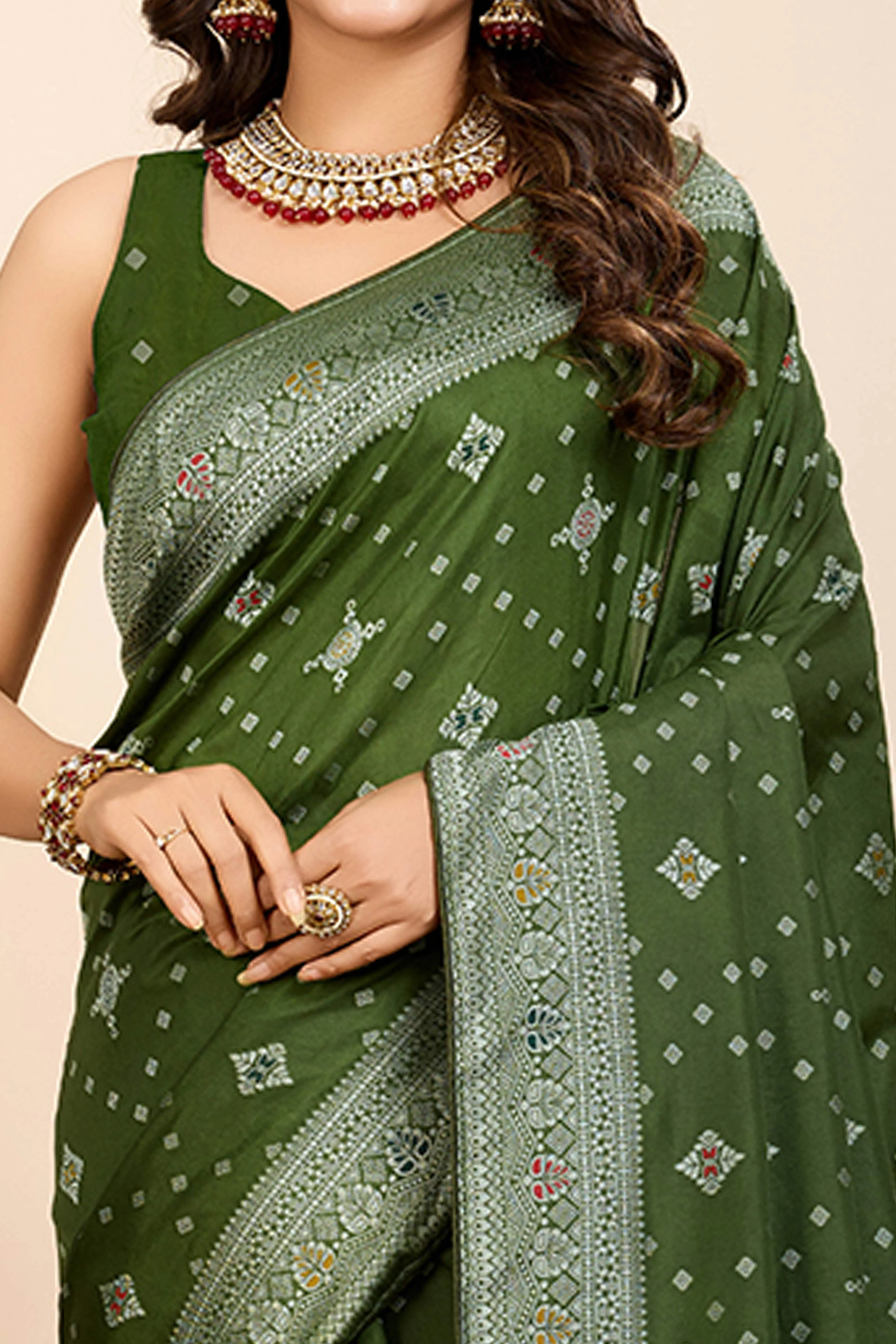 Mehendi Green Minakari Weaving Pure Silk Saree - Image 2