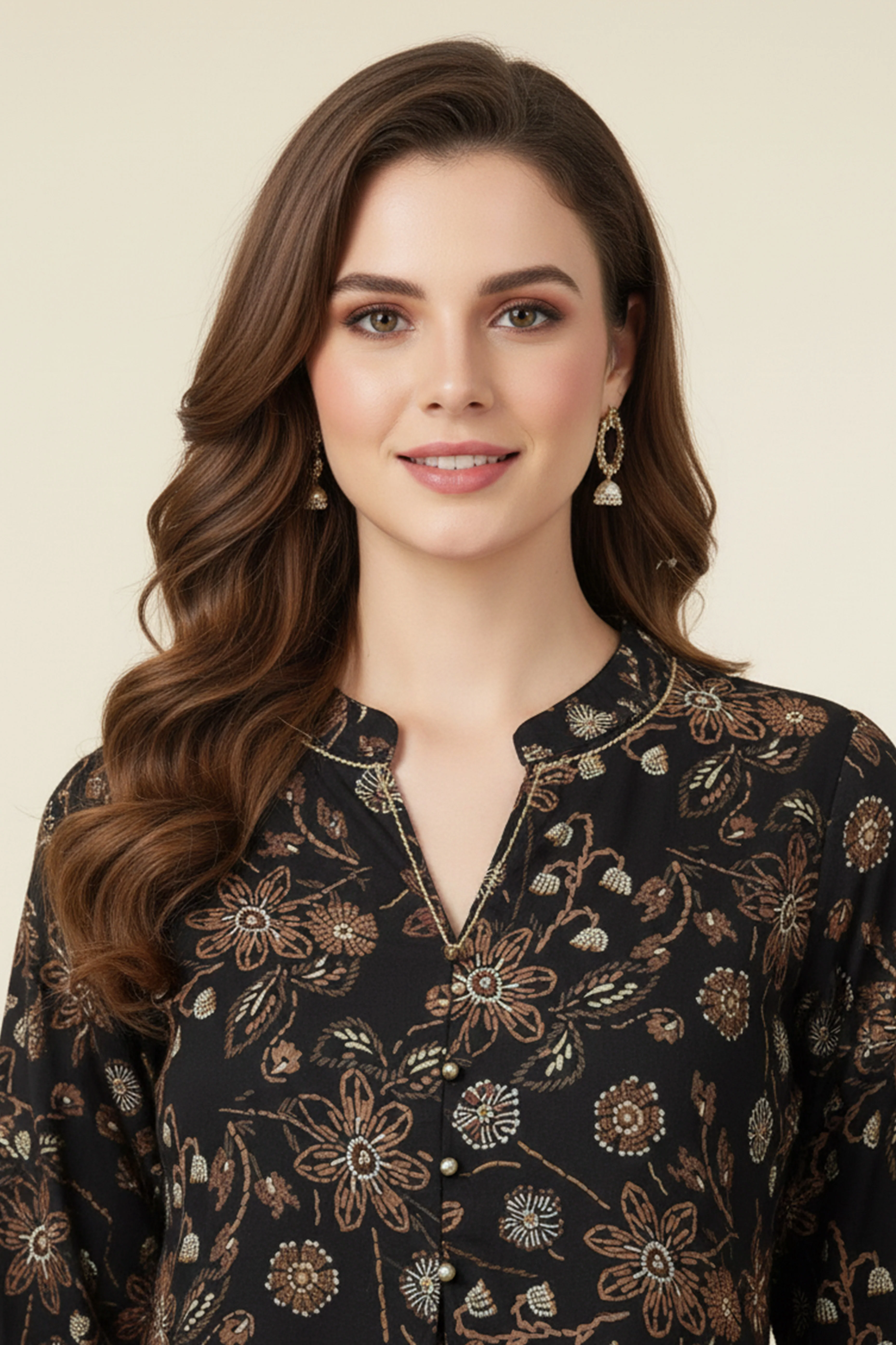 Minimalist Black Pure Cotton Straight Top with All-Over Floral Motifs - Image 2