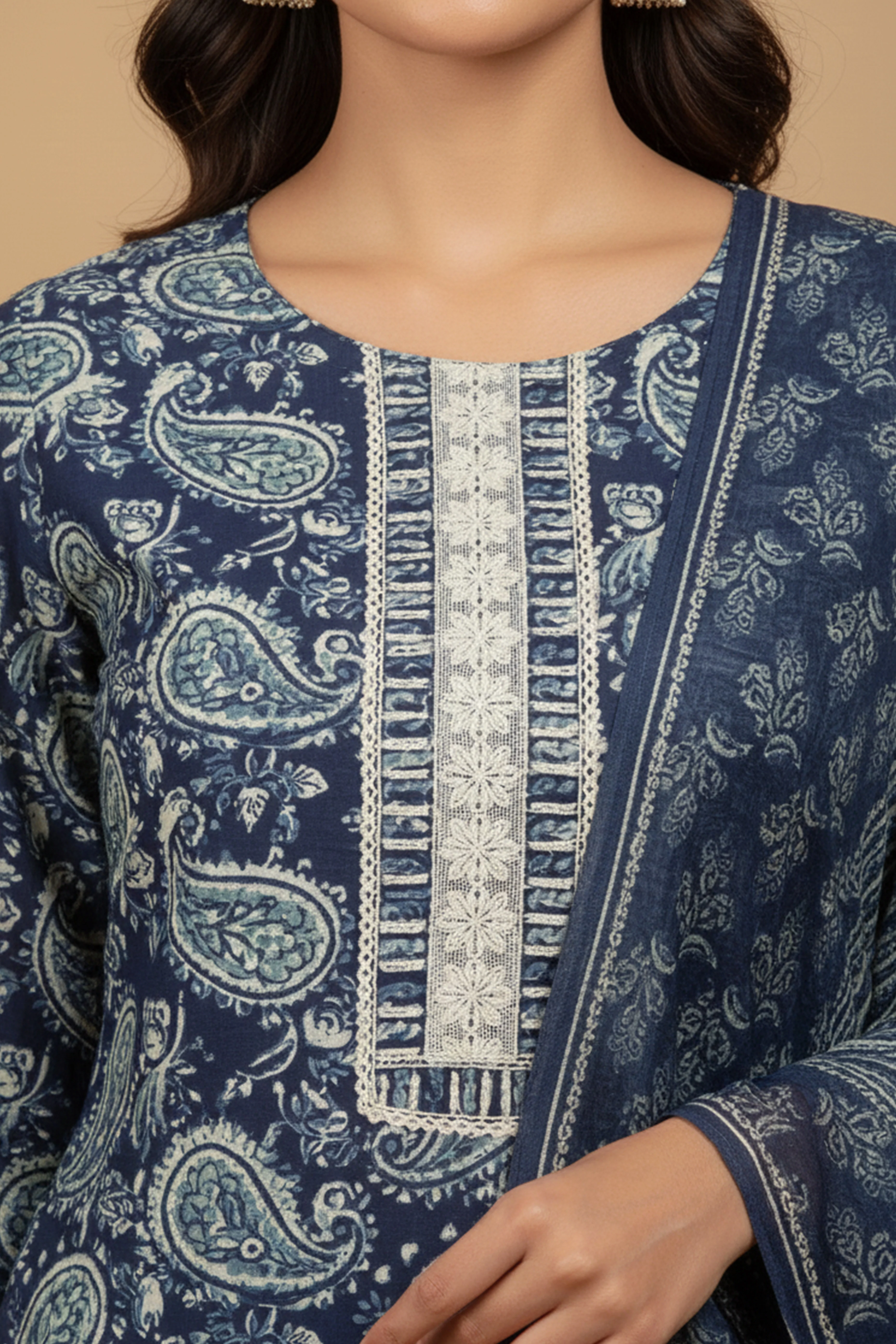 Minimalist Blue Paisley Printed Pure Cotton Salwar Suit for Casual Wear - Image 2