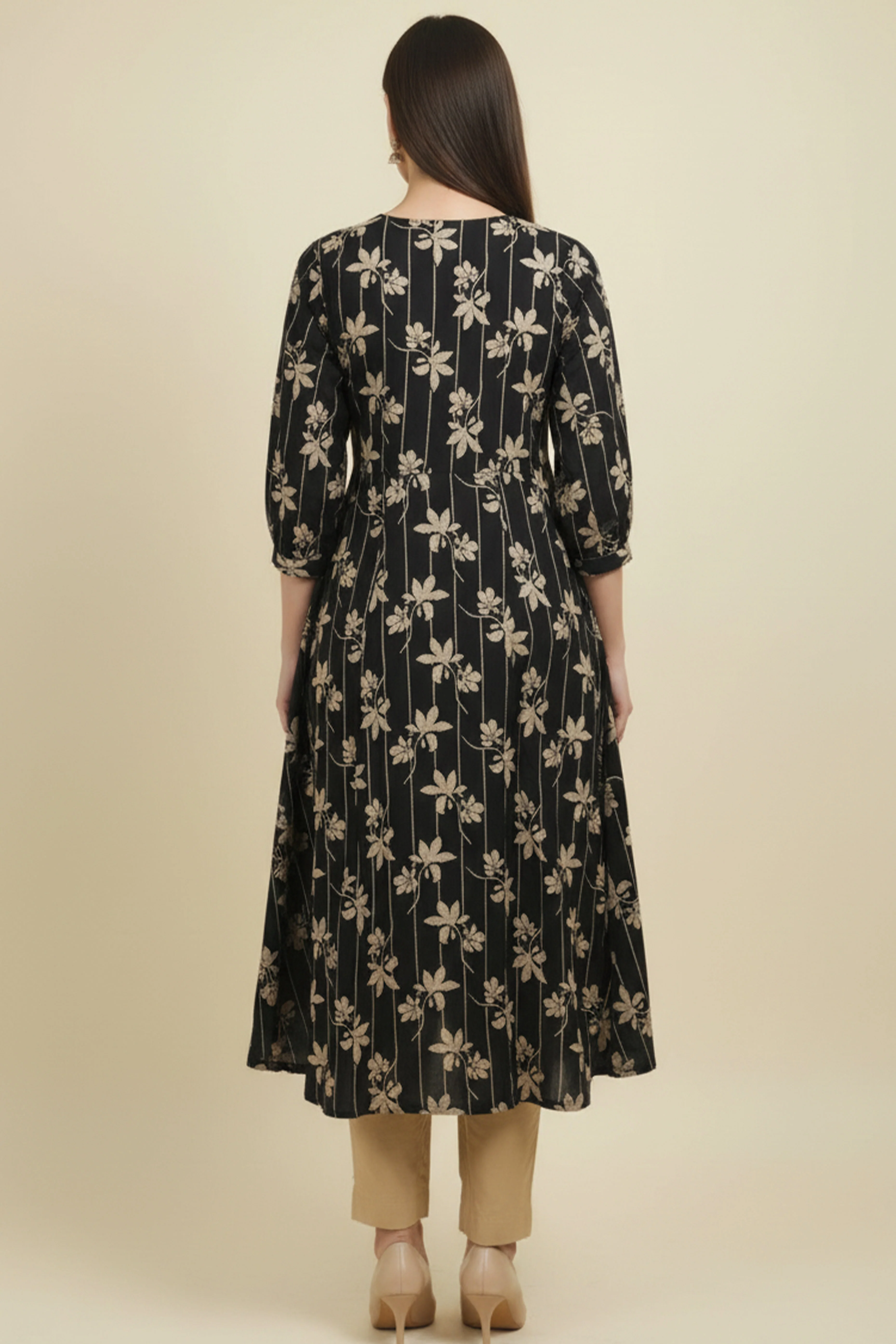 Modern Black A-Line Kurti in Viscose Fabric Accented with Floral Prints - Image 3