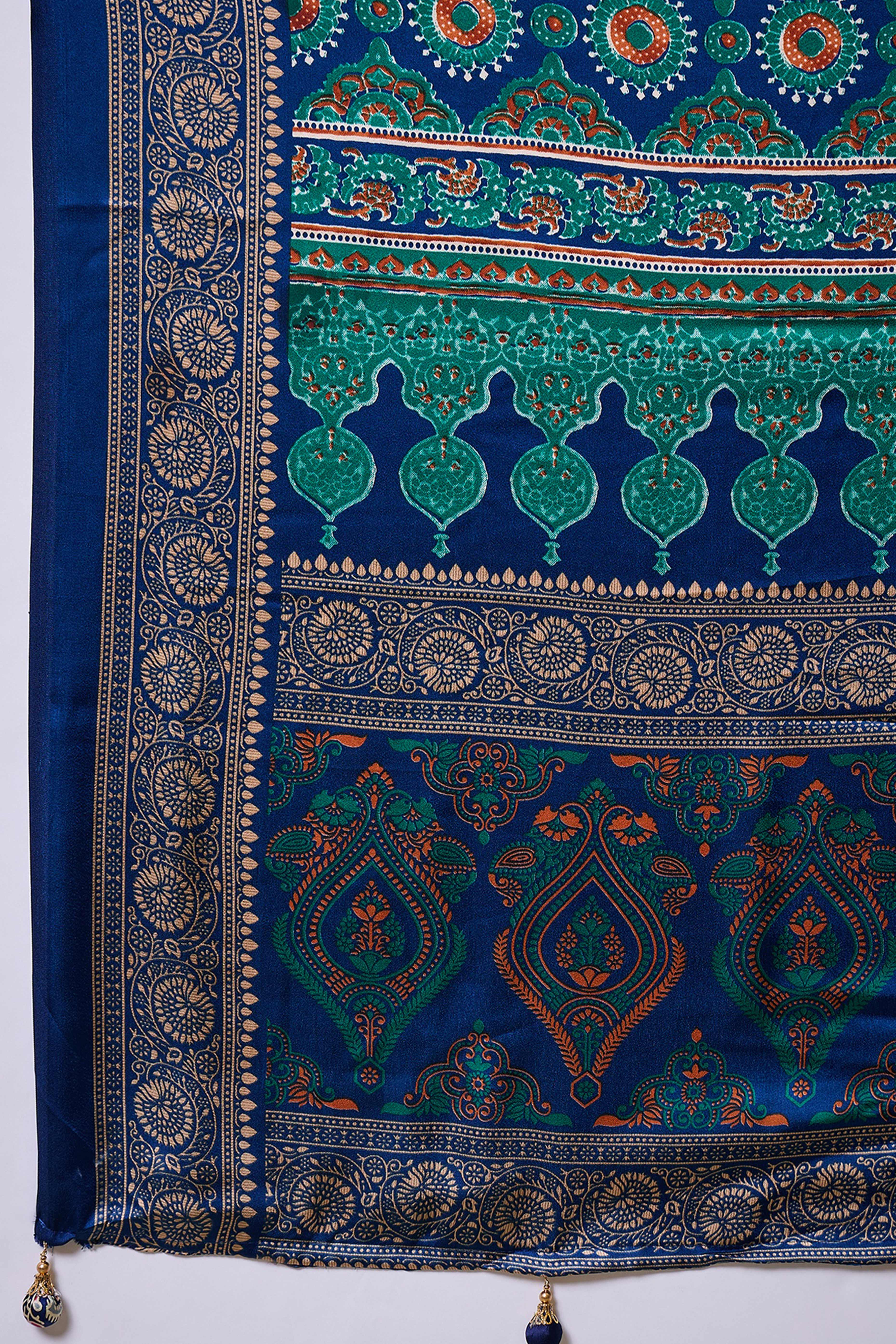 Modern Blue Striped Printed Modal Satin Saree with Luxurious Flow and Shine - Image 7