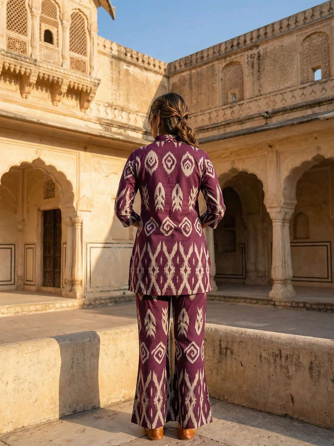 Modern Purple Ikkat Printed Viscose Top and Bottom Set with Classic Traditional Appeal - Image 3