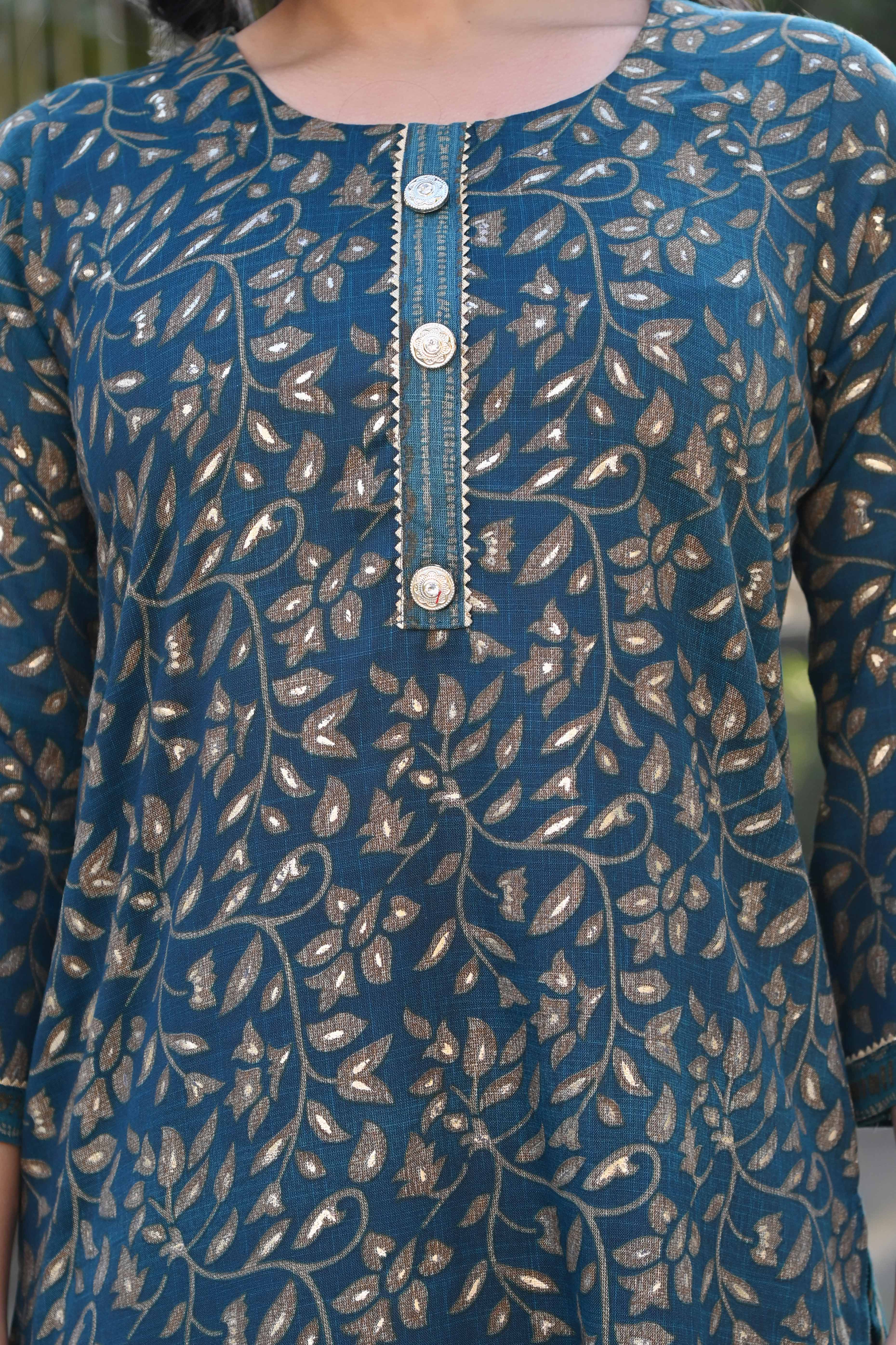 Morpich Blue Floral Foil Printed Rayon Salwar Suit - Image 2
