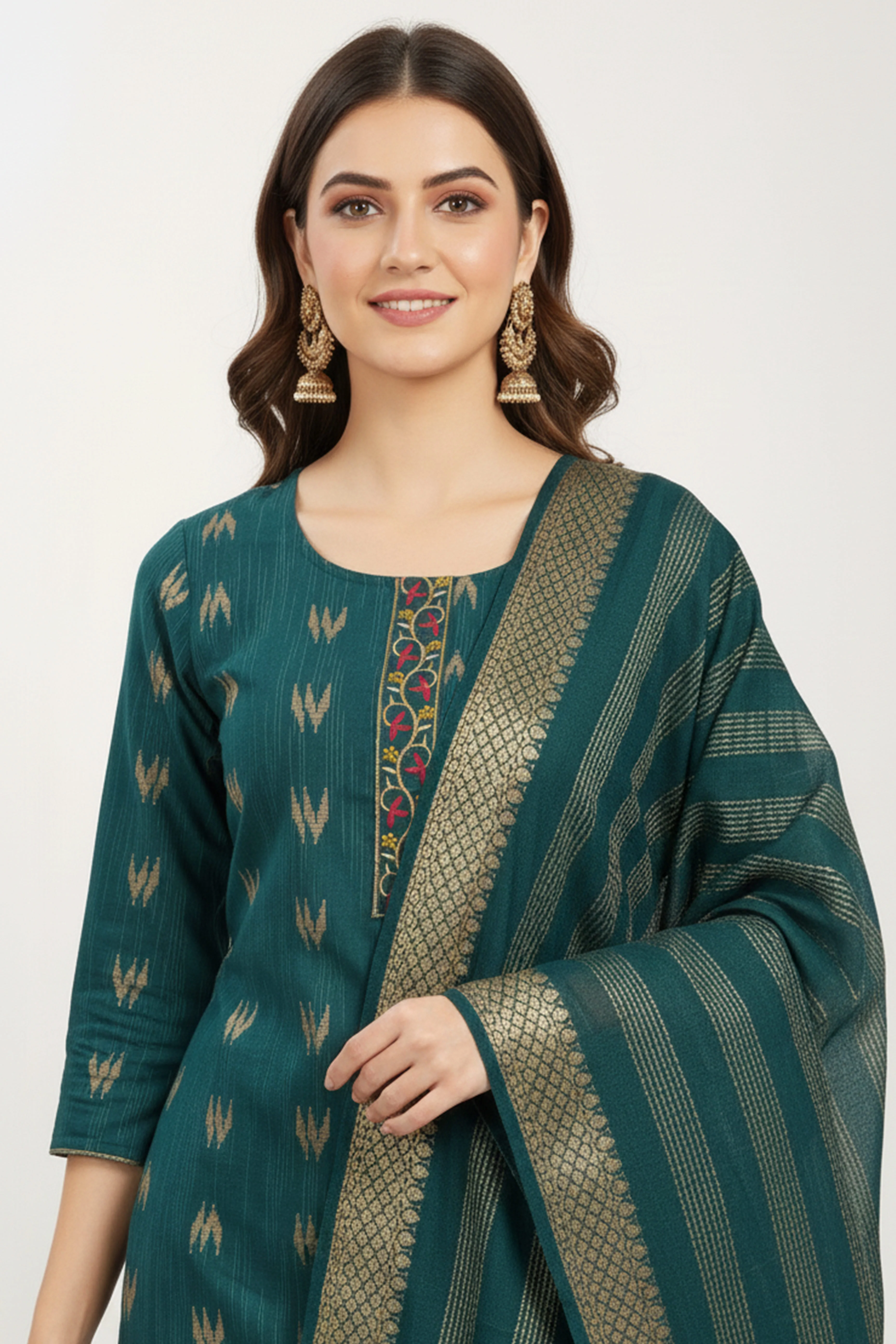 Morpich Blue Handwoven Cotton Straight Suit with Embroidery & Zari Work - Image 2