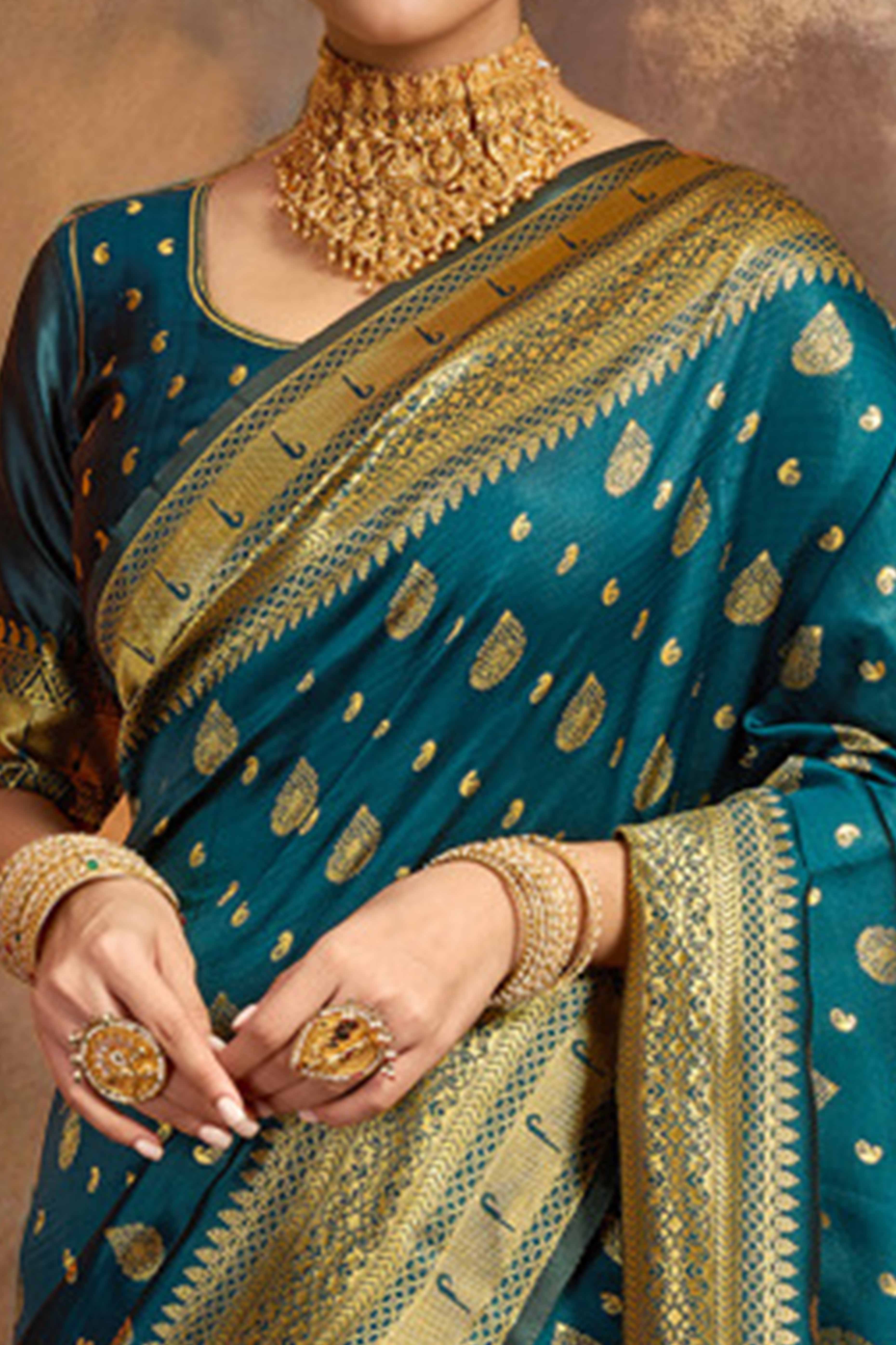 Morpich Blue Silk Blend Paithani Saree Showcasing Rich Zari Weaving With Birds & Floral Accents - Image 2