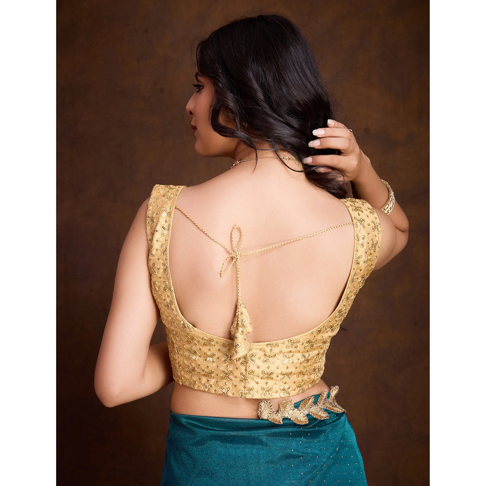 Morpich Blue Swarovski Work Shimmer Net Saree - Image 10