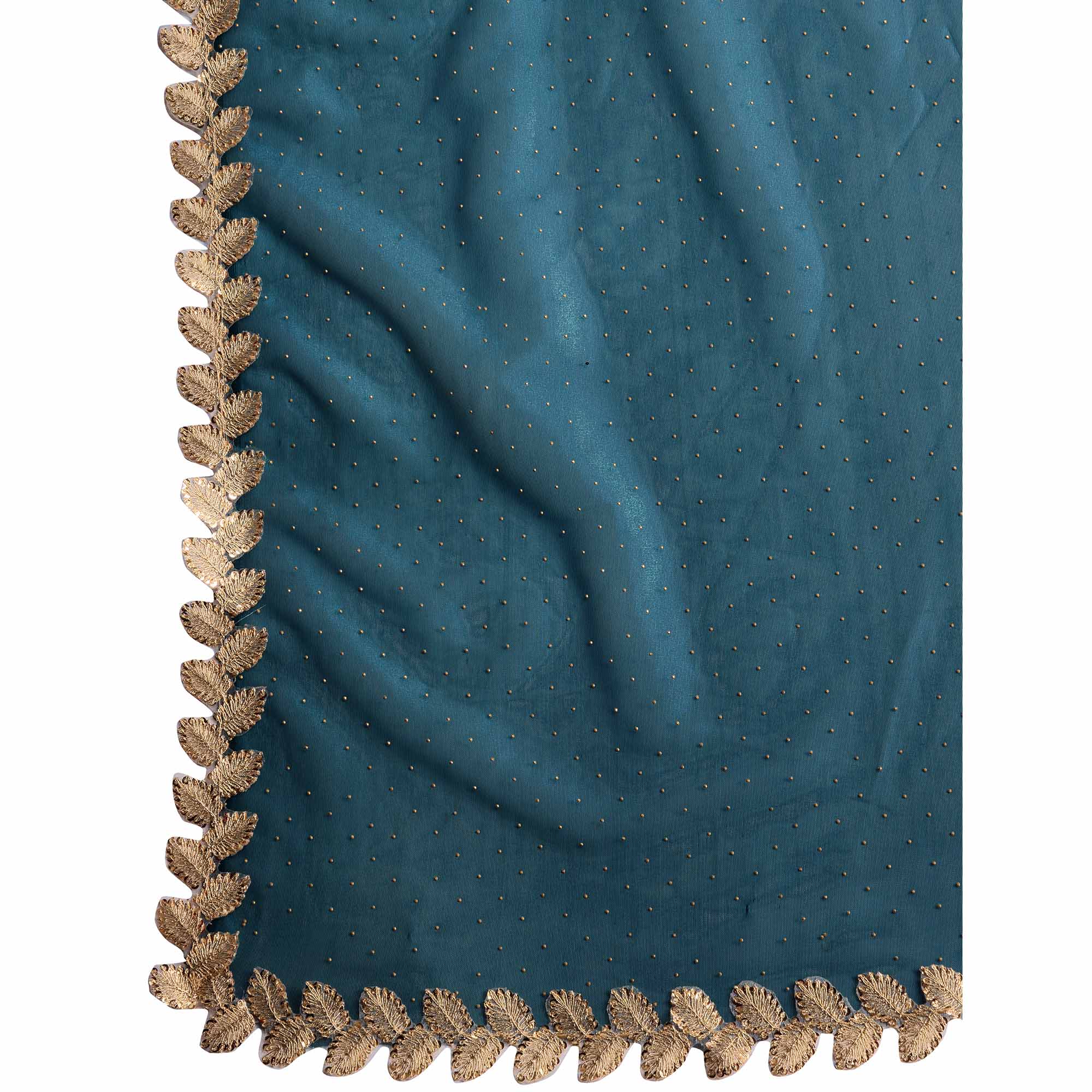 Morpich Blue Swarovski Work Shimmer Net Saree - Image 11