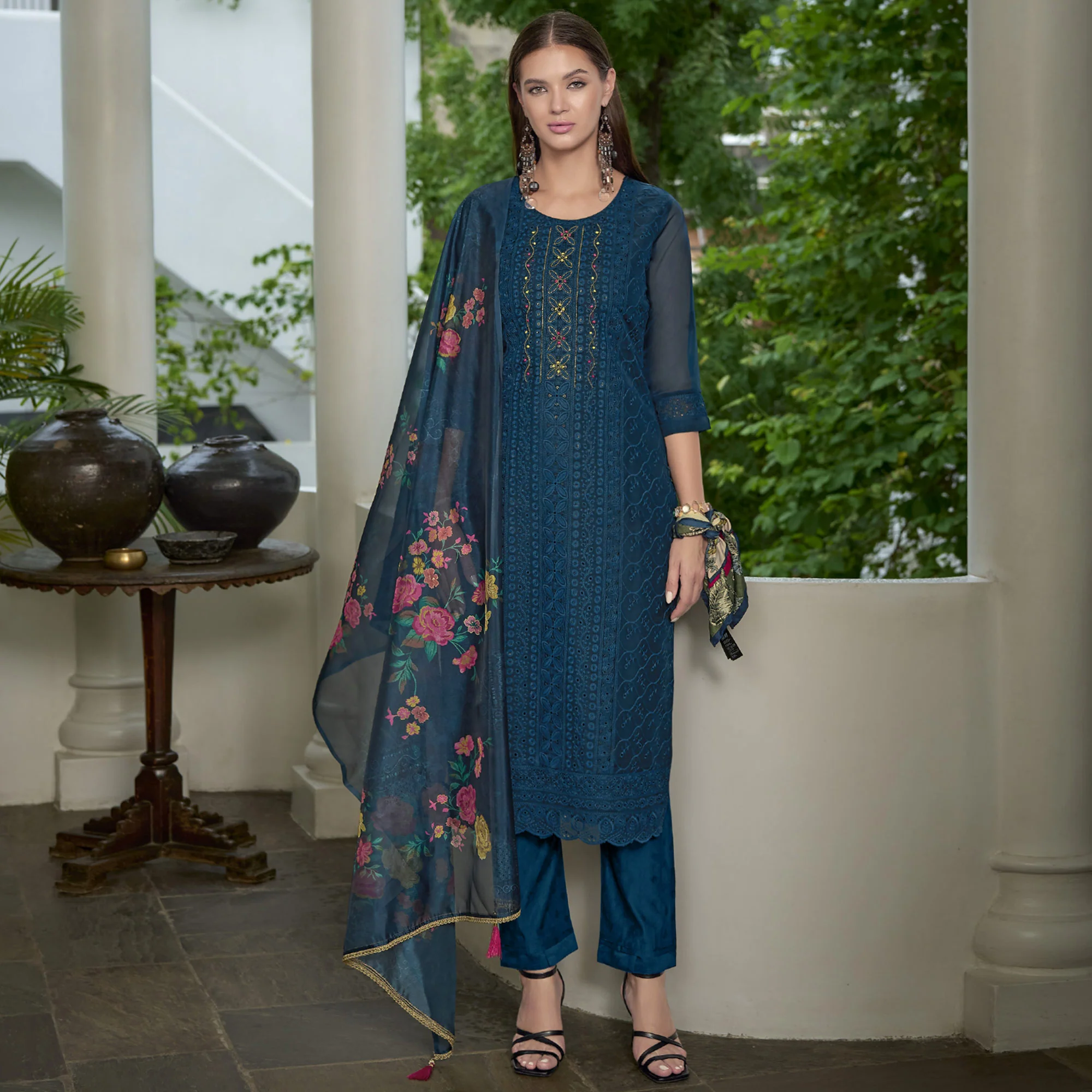 Morpich Chikankari With Handwork Organza Salwar Suit - Image 2