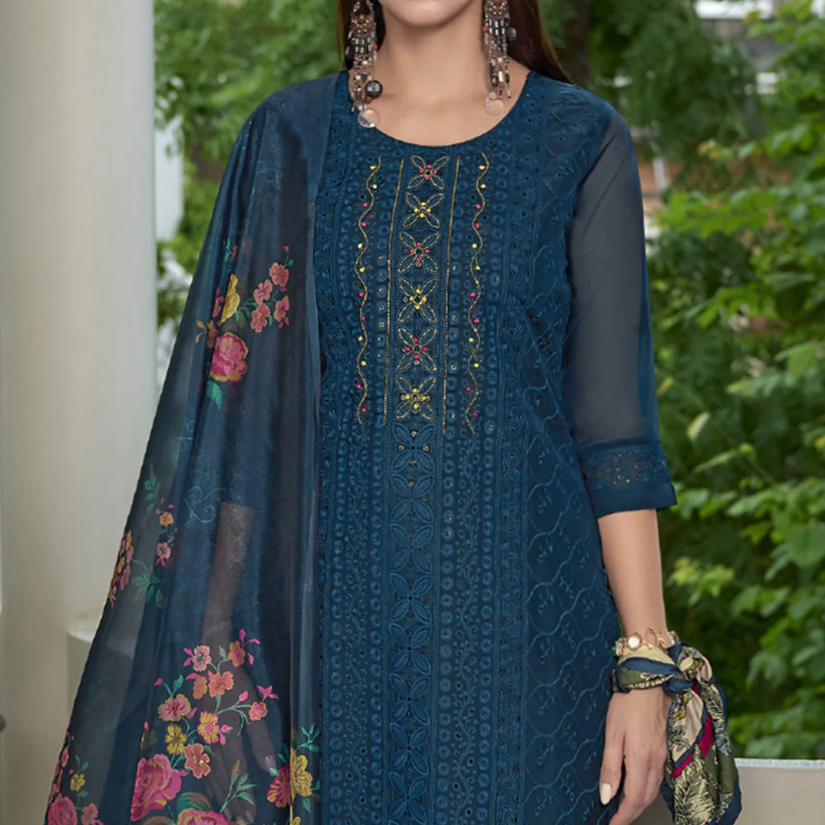 Morpich Chikankari With Handwork Organza Salwar Suit - Image 3