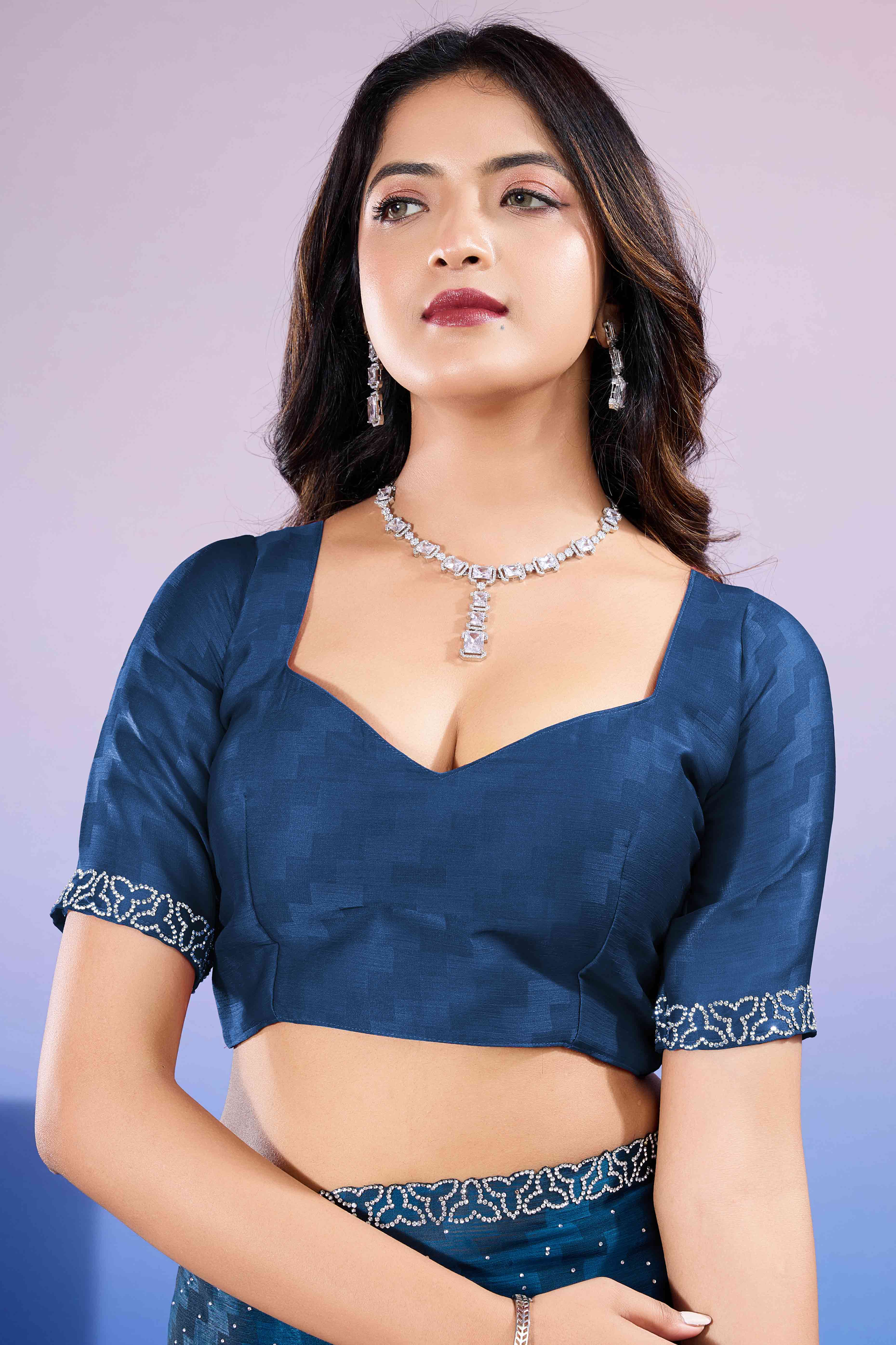 Morpich Diamond Zarkan Handwork Satin Chiffon Saree - Image 8