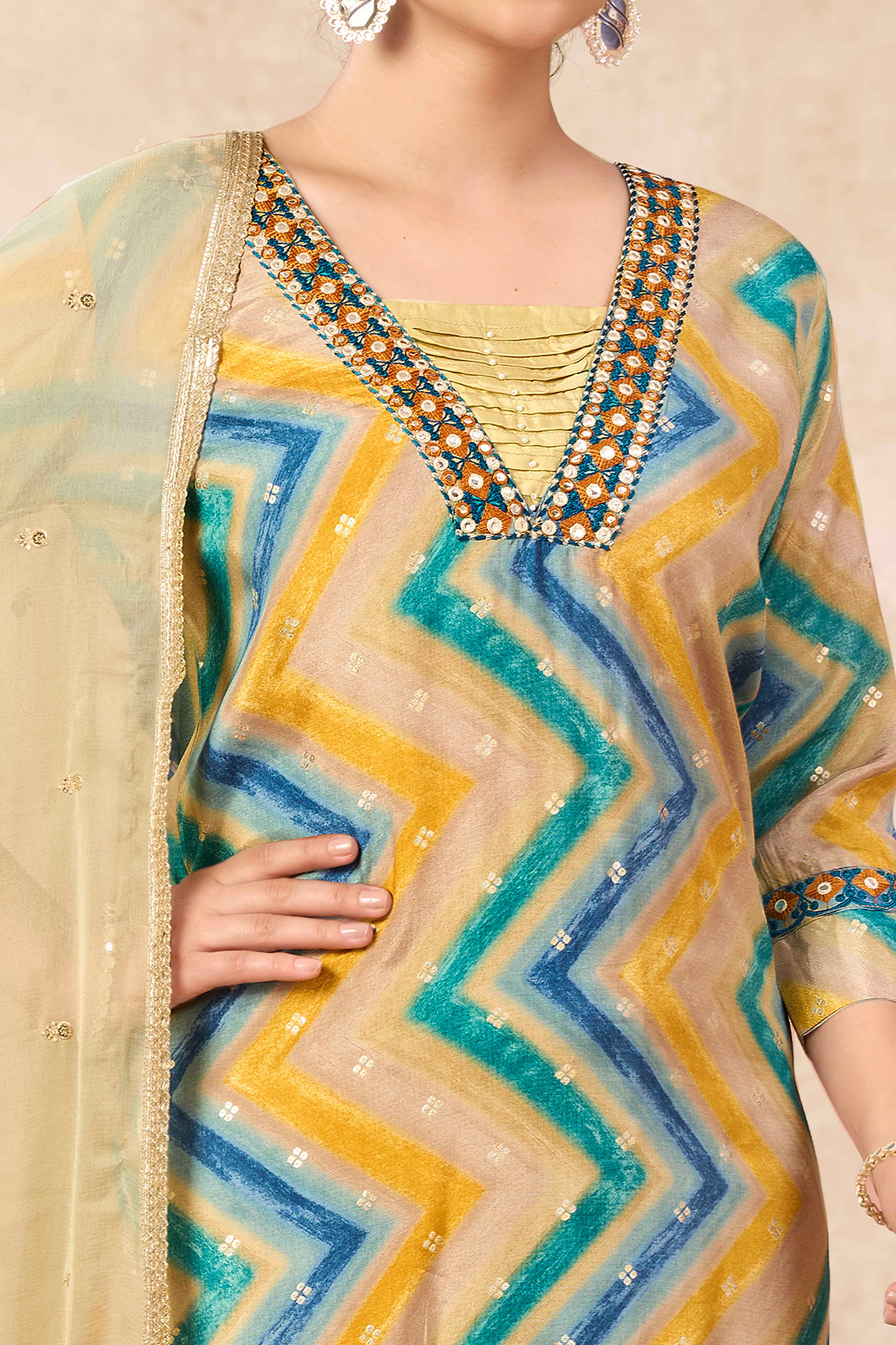 Morpich Embroidery With Printed Muslin Straight Salwar Suit - Image 2
