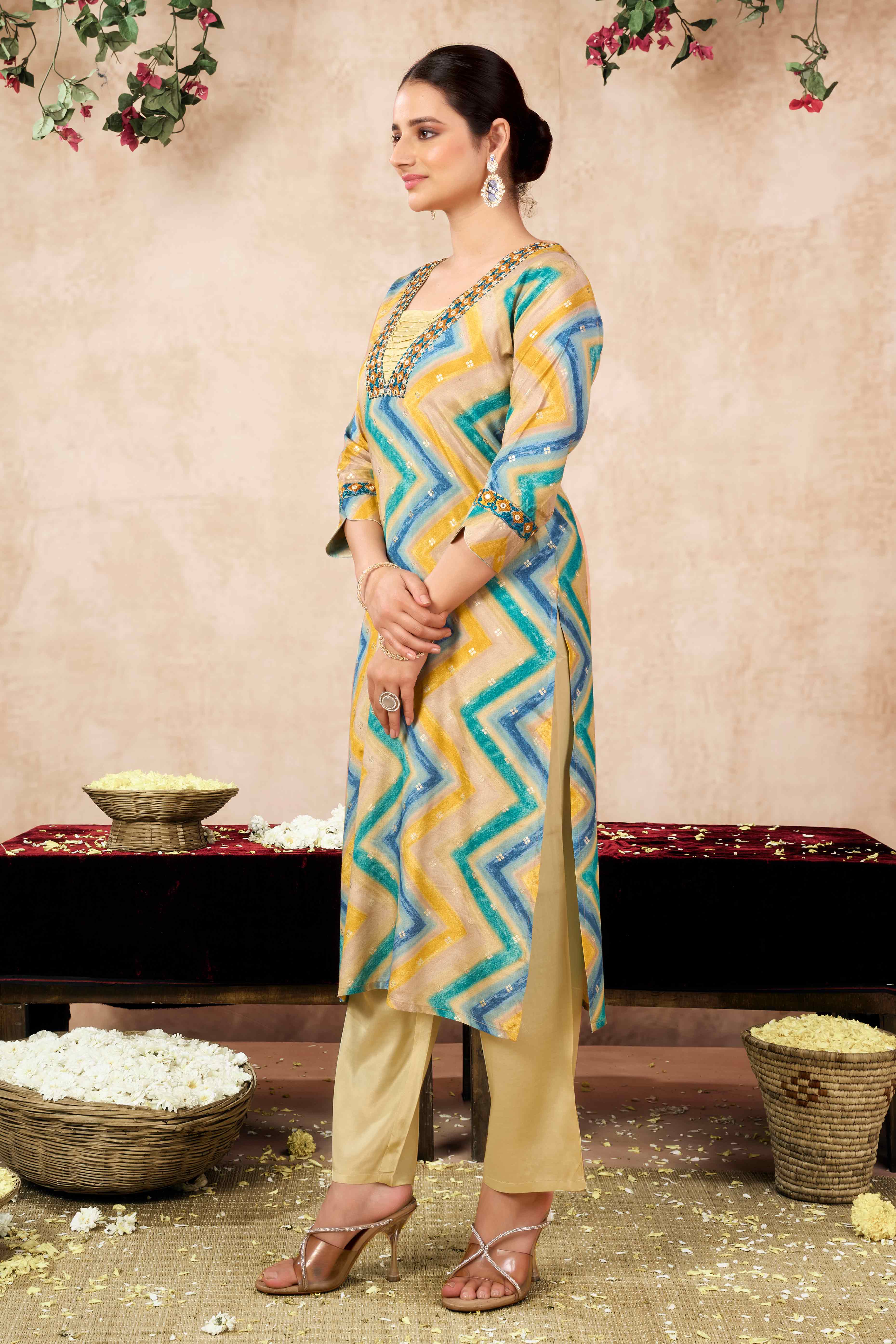 Morpich Embroidery With Printed Muslin Straight Salwar Suit - Image 4