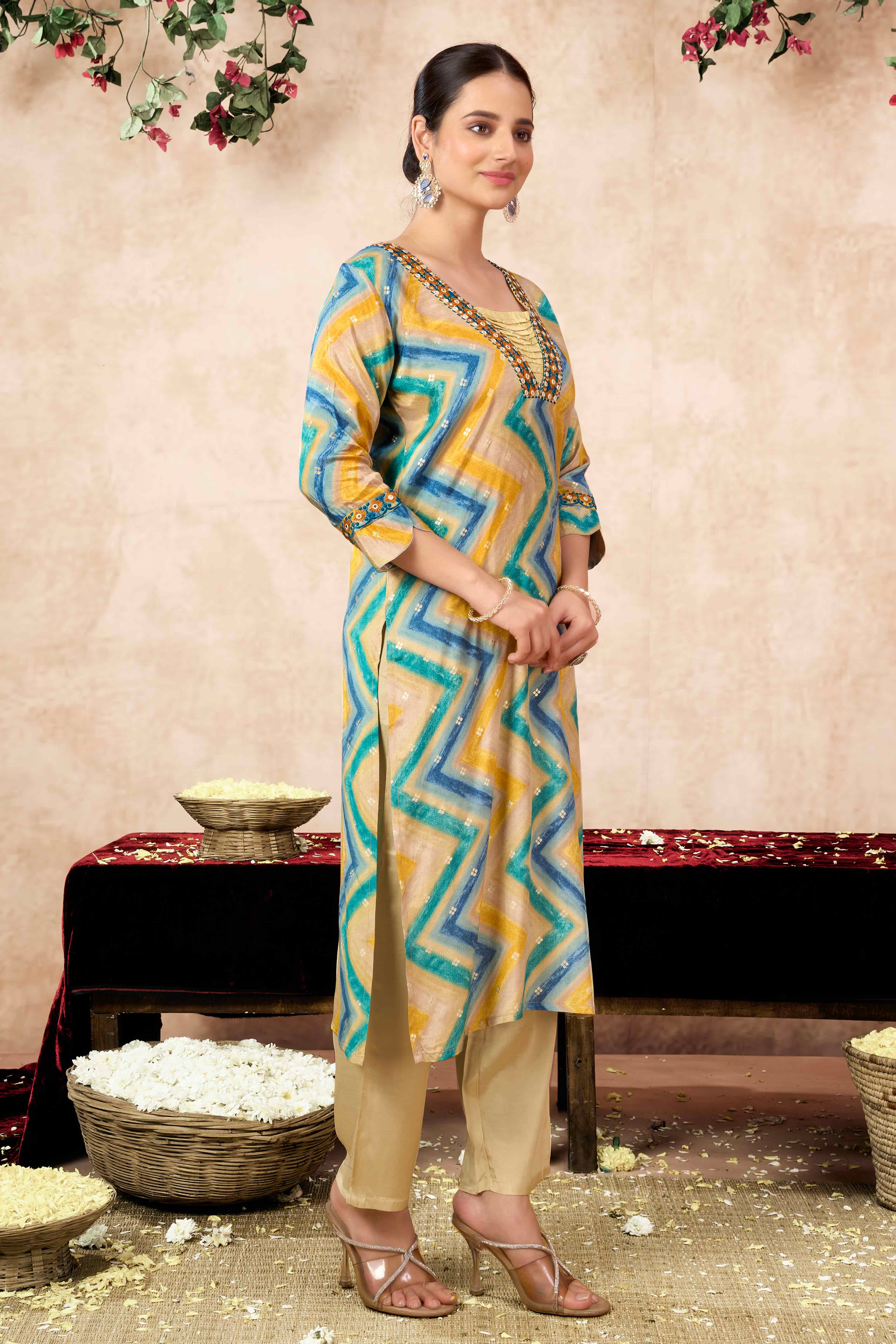 Morpich Embroidery With Printed Muslin Straight Salwar Suit - Image 5