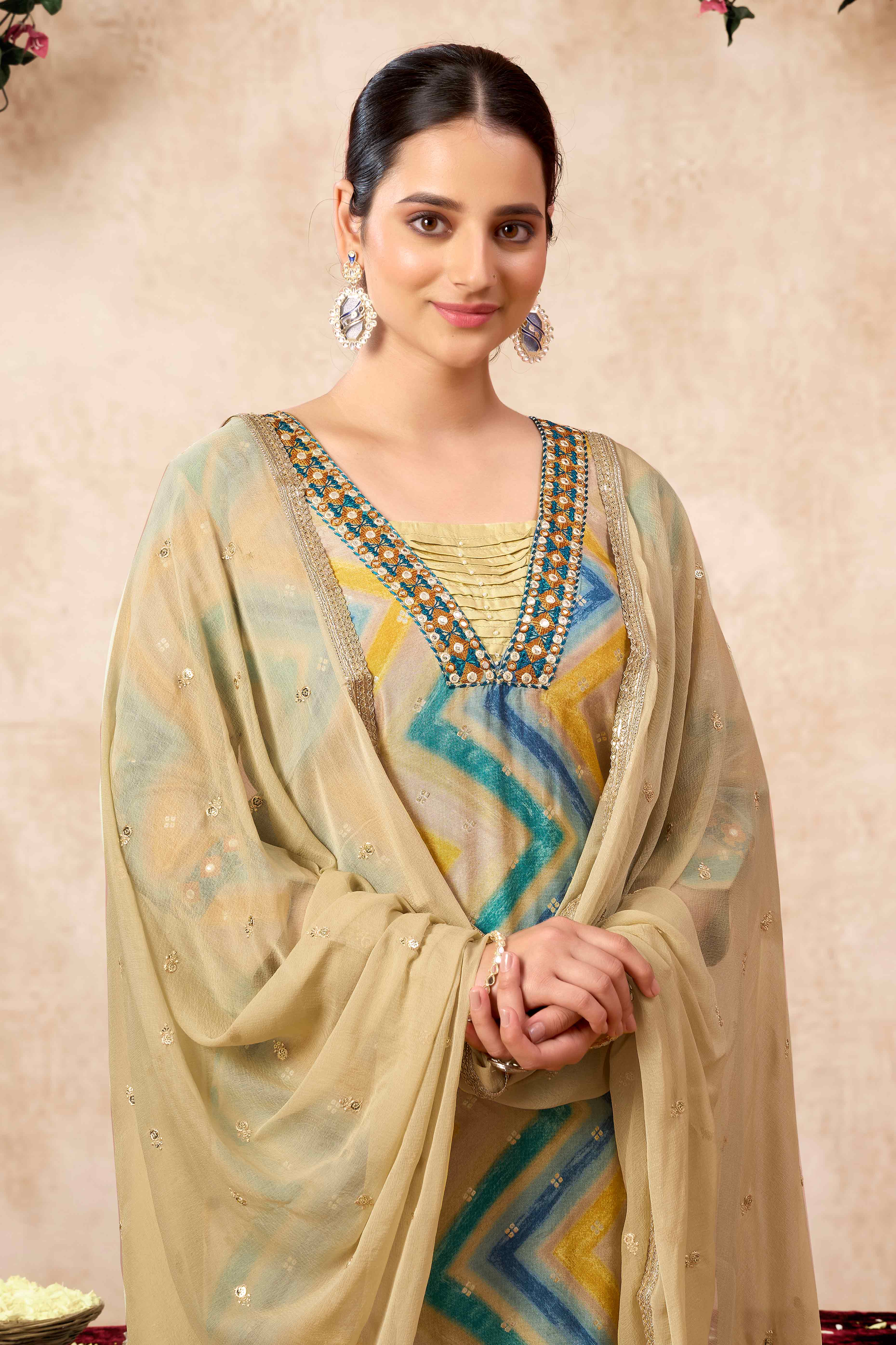Morpich Embroidery With Printed Muslin Straight Salwar Suit - Image 7