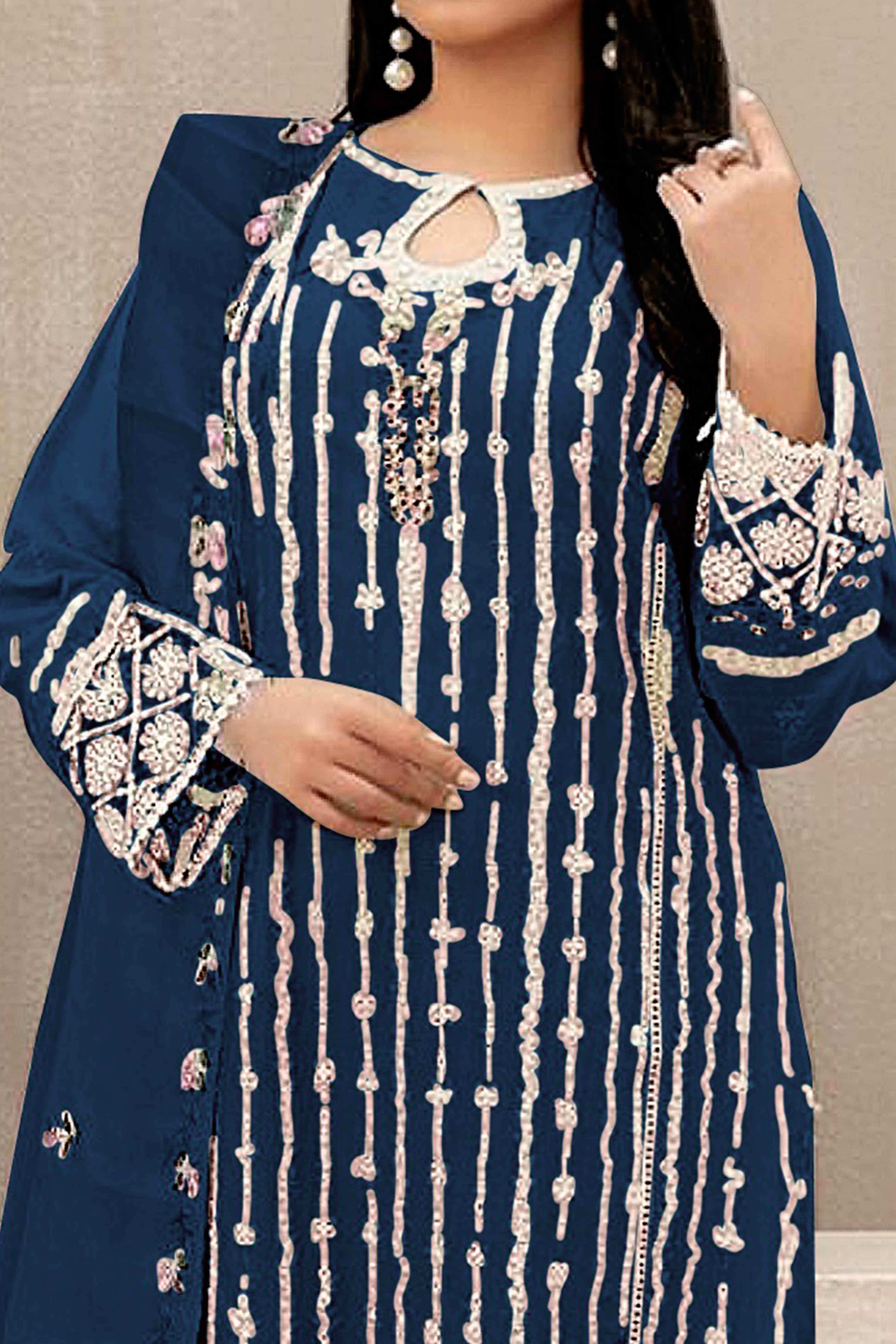 Morpich Floral Embroidered Georgette Semi Stitched Pakistani Suit - Image 2