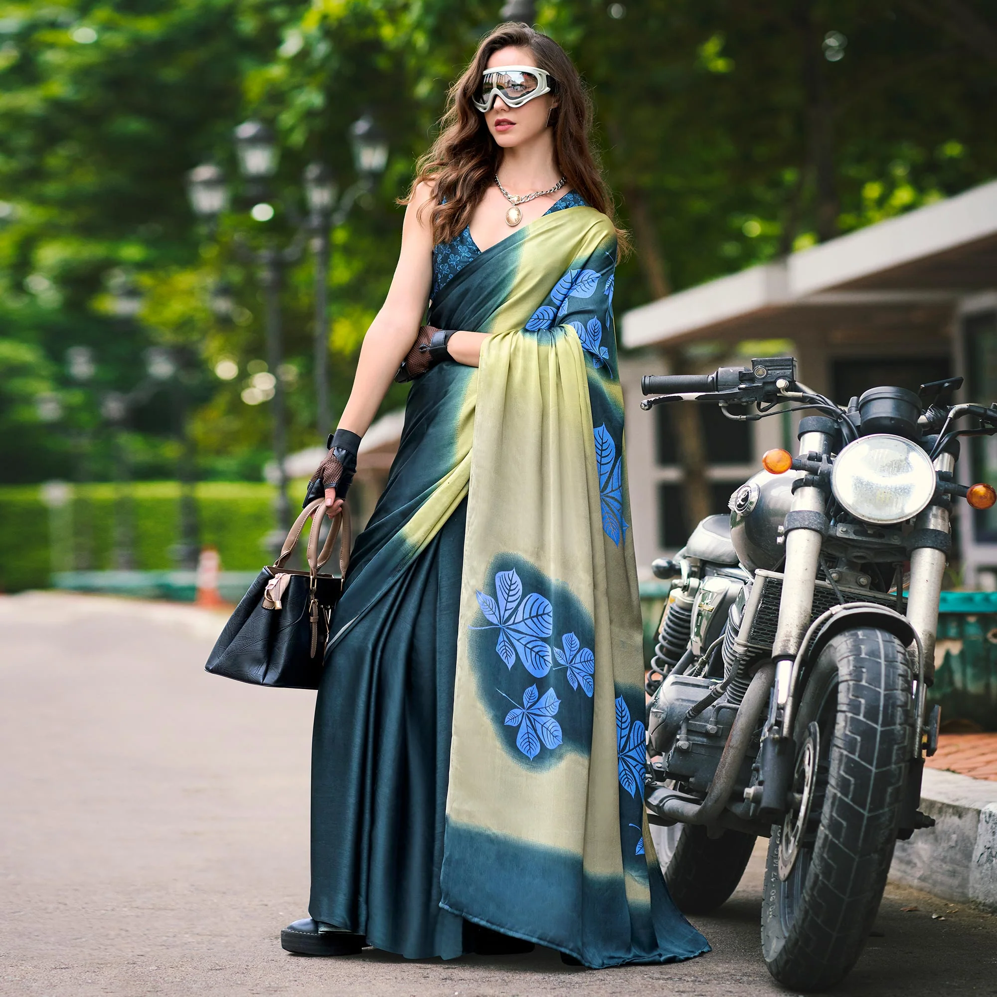 Morpich Floral Printed Satin Saree