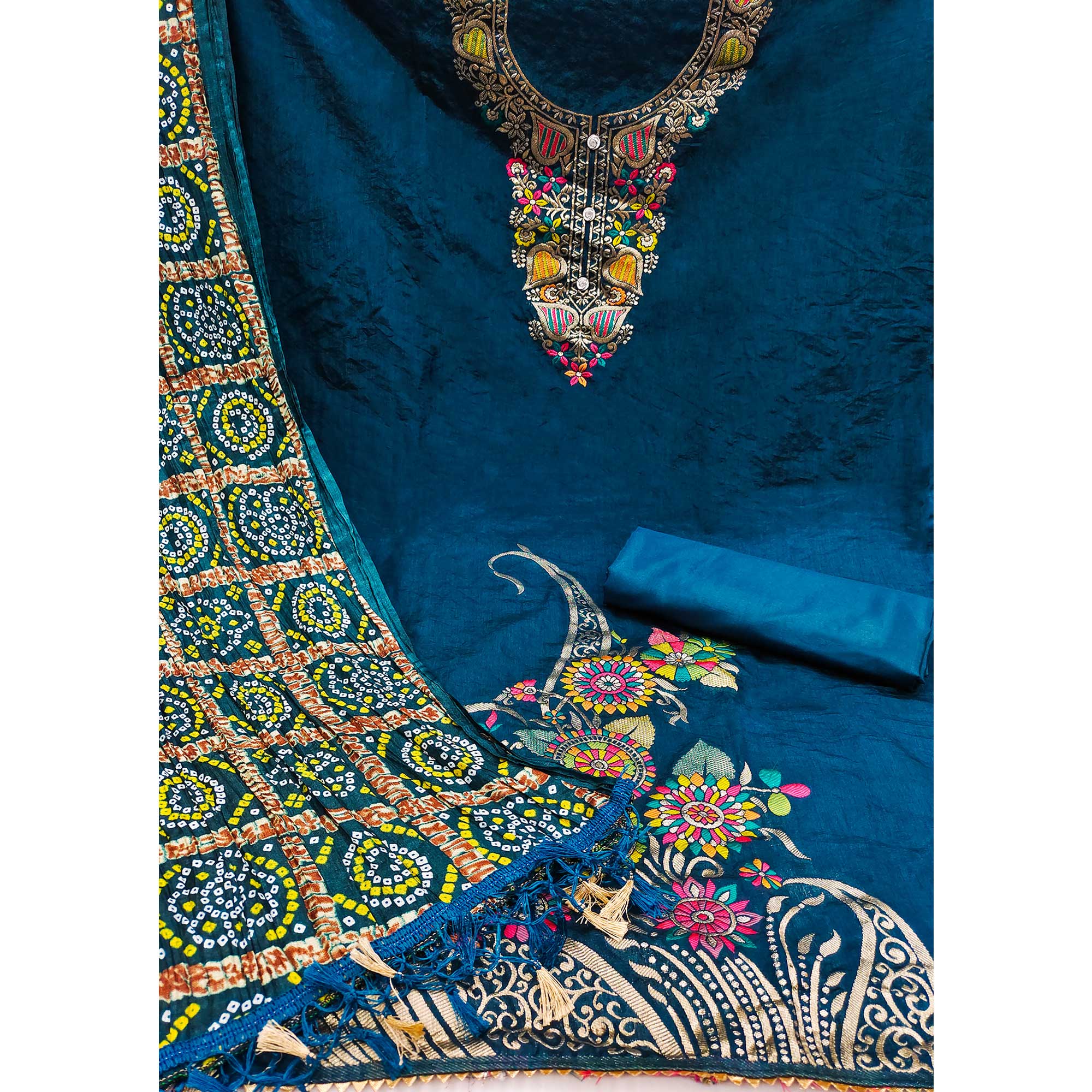 Morpich Floral Woven Chanderi Jacquard Dress Material - Image 4