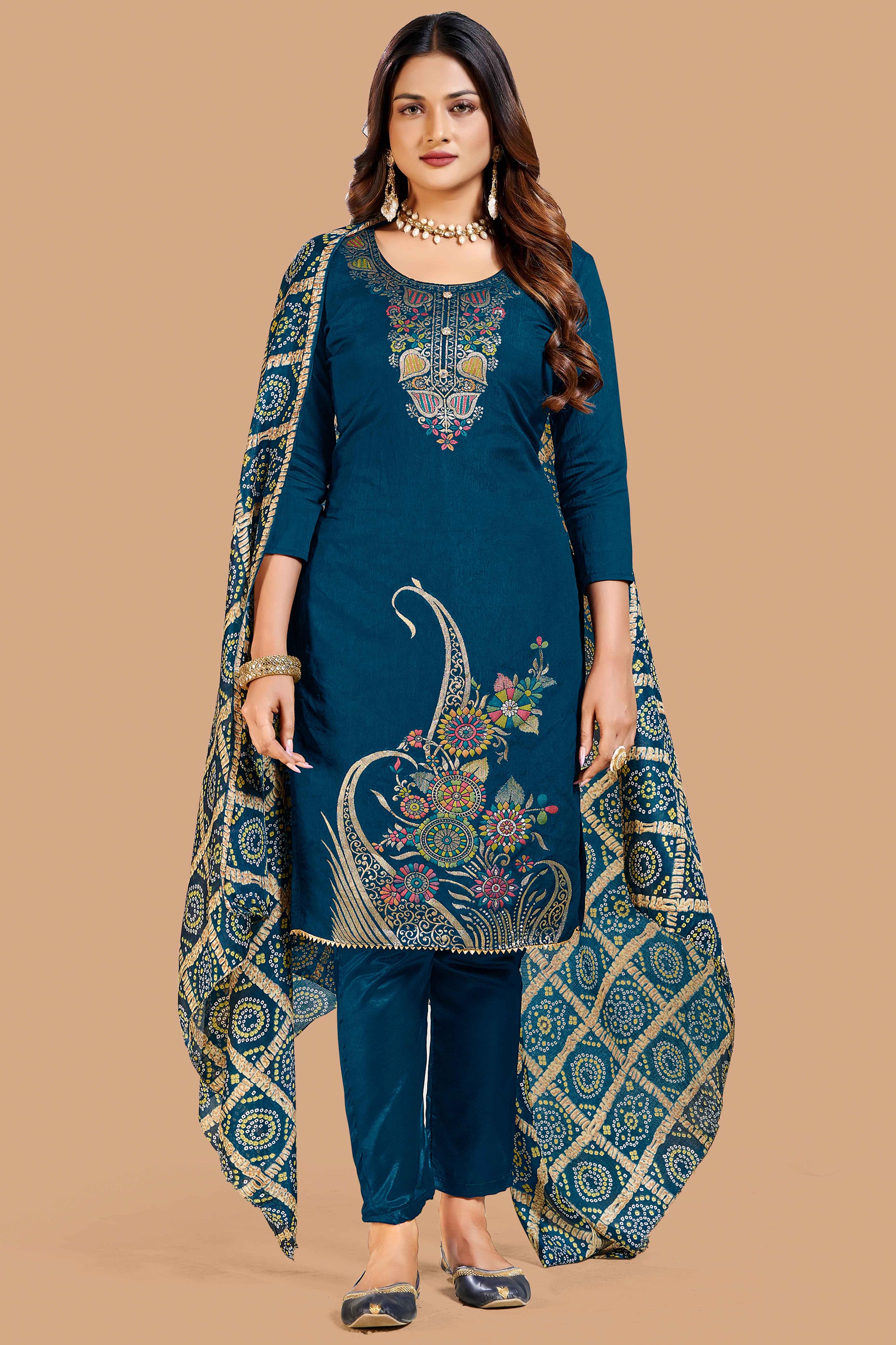 Morpich Floral Woven Chanderi Jacquard Dress Material - Image 5