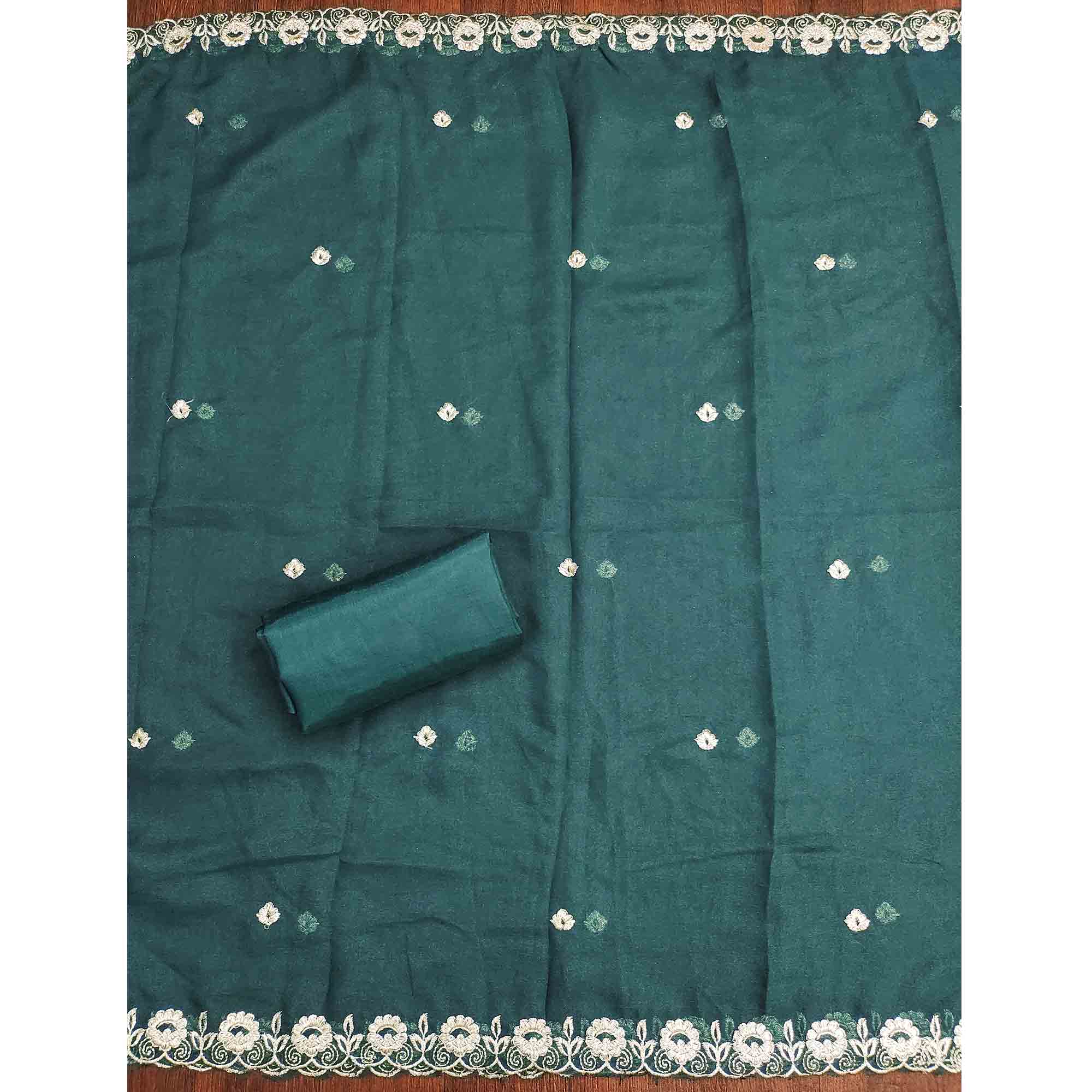 Morpich Green Georgette Dress Material Decorated with Artistic Thread Embroidery Designs - Image 5