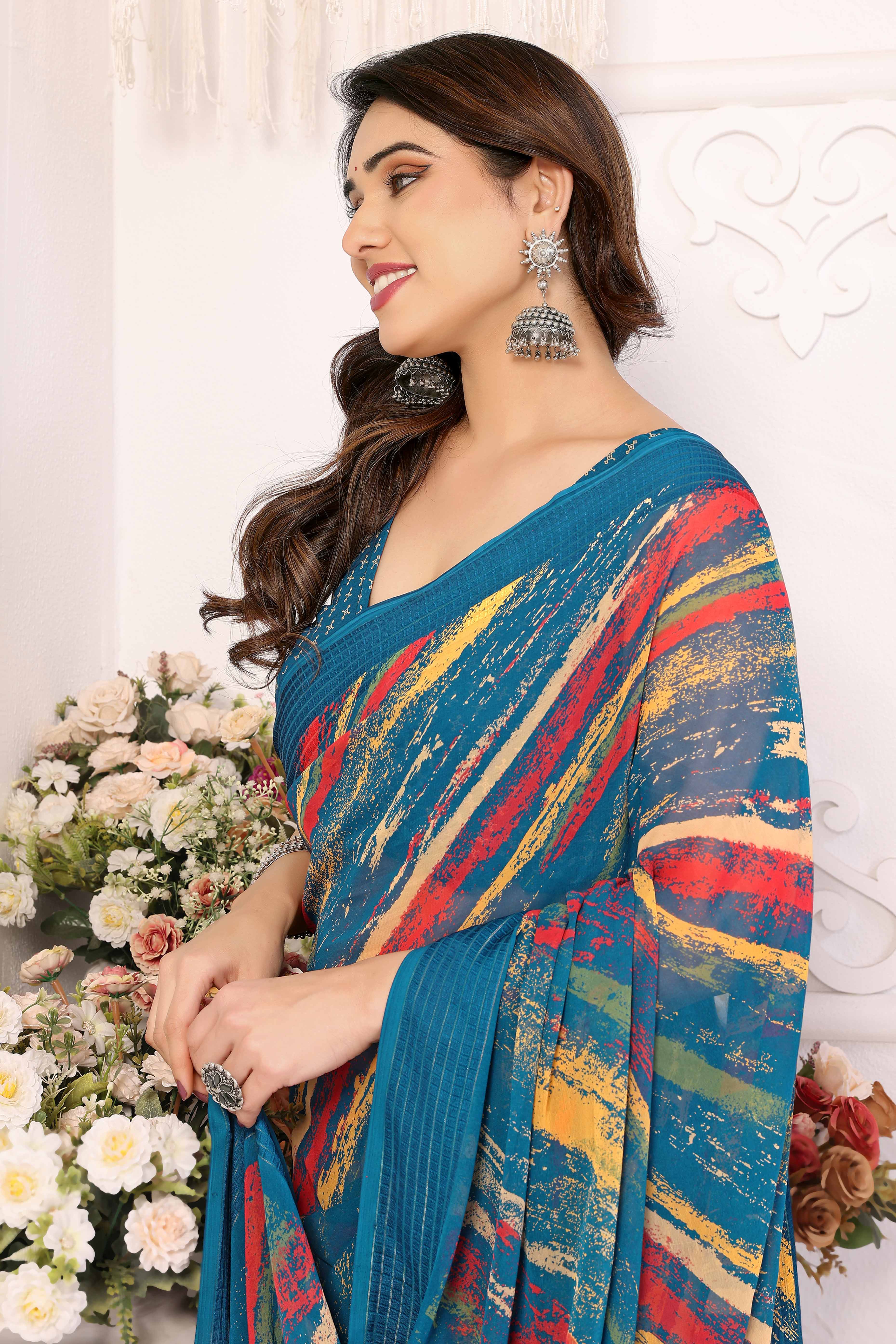 Morpich Printed Georgette Saree Saree With Tassels - Image 4