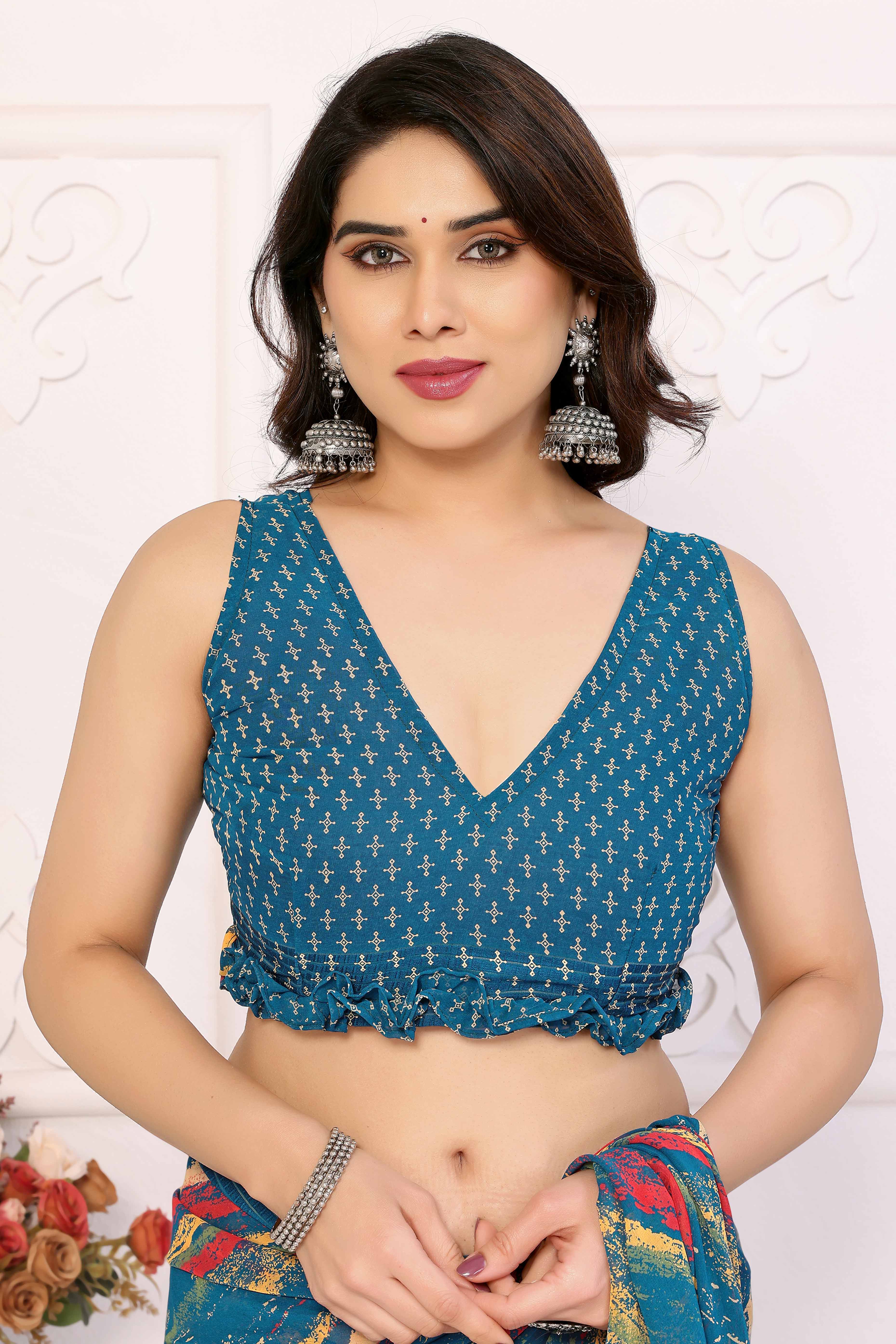 Morpich Printed Georgette Saree Saree With Tassels - Image 5