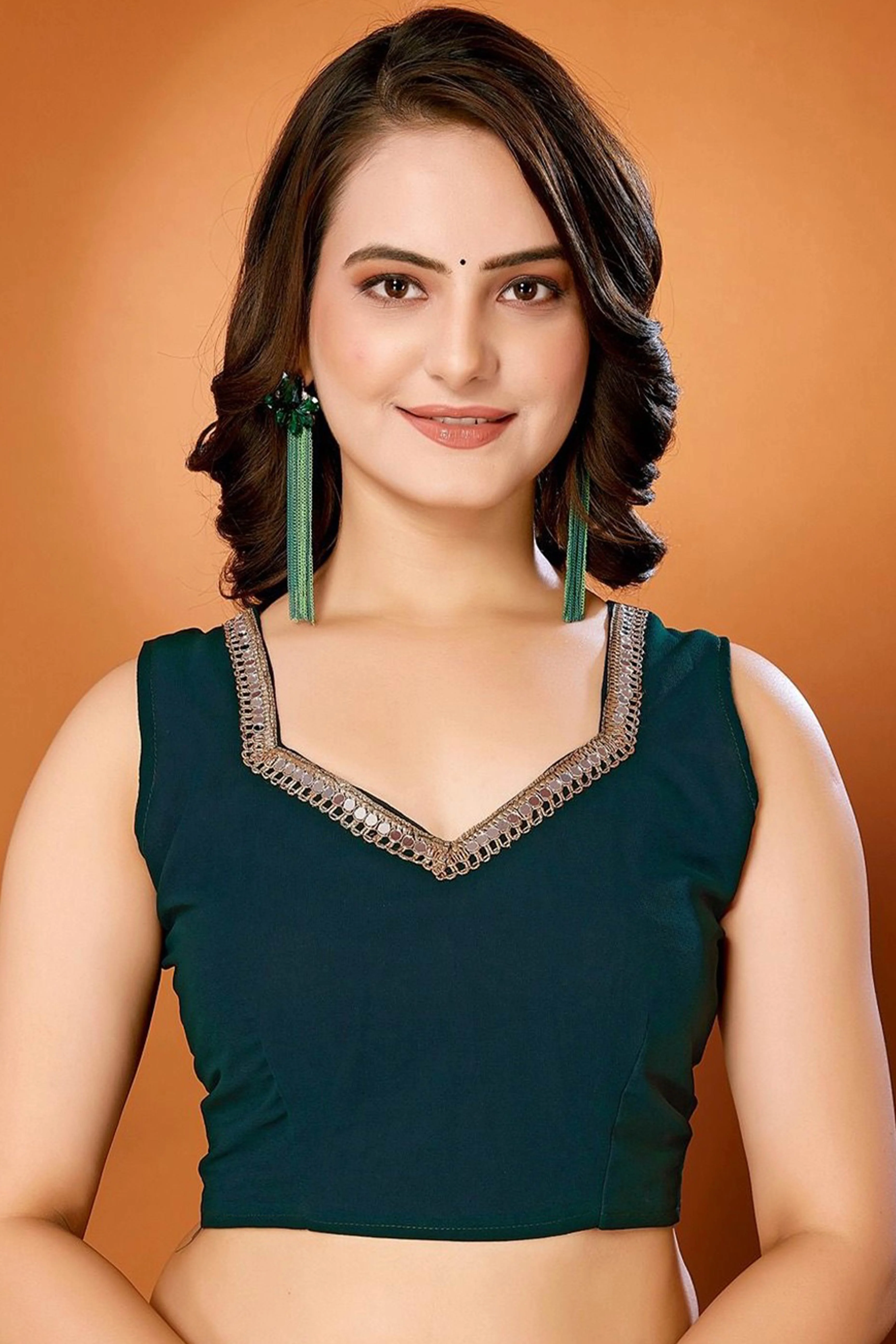 Morpich Solid Georgette Saree With Mirror Border - Image 5