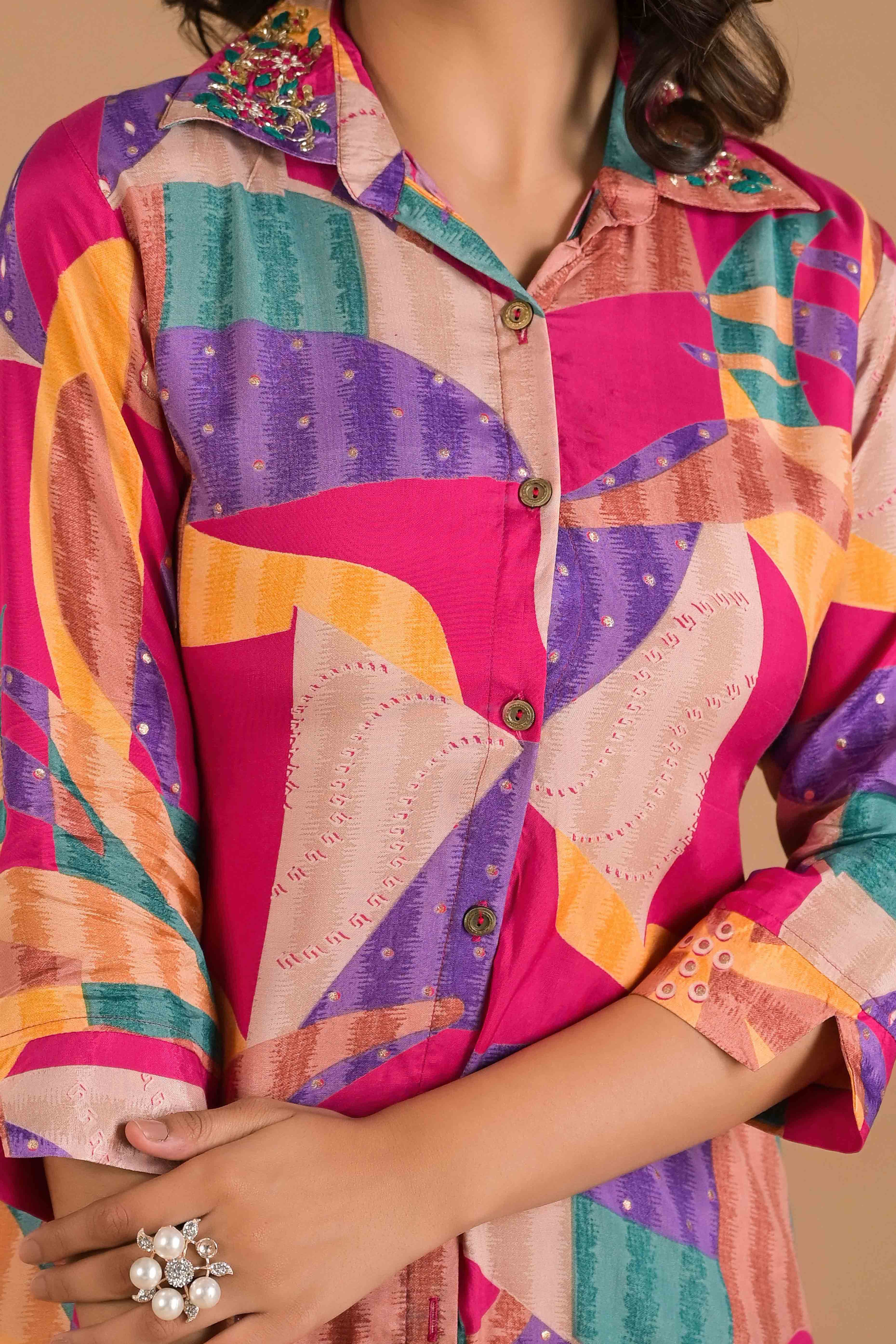 Multicolor Abstract Printed Muslin Co-Ord Set - Image 3
