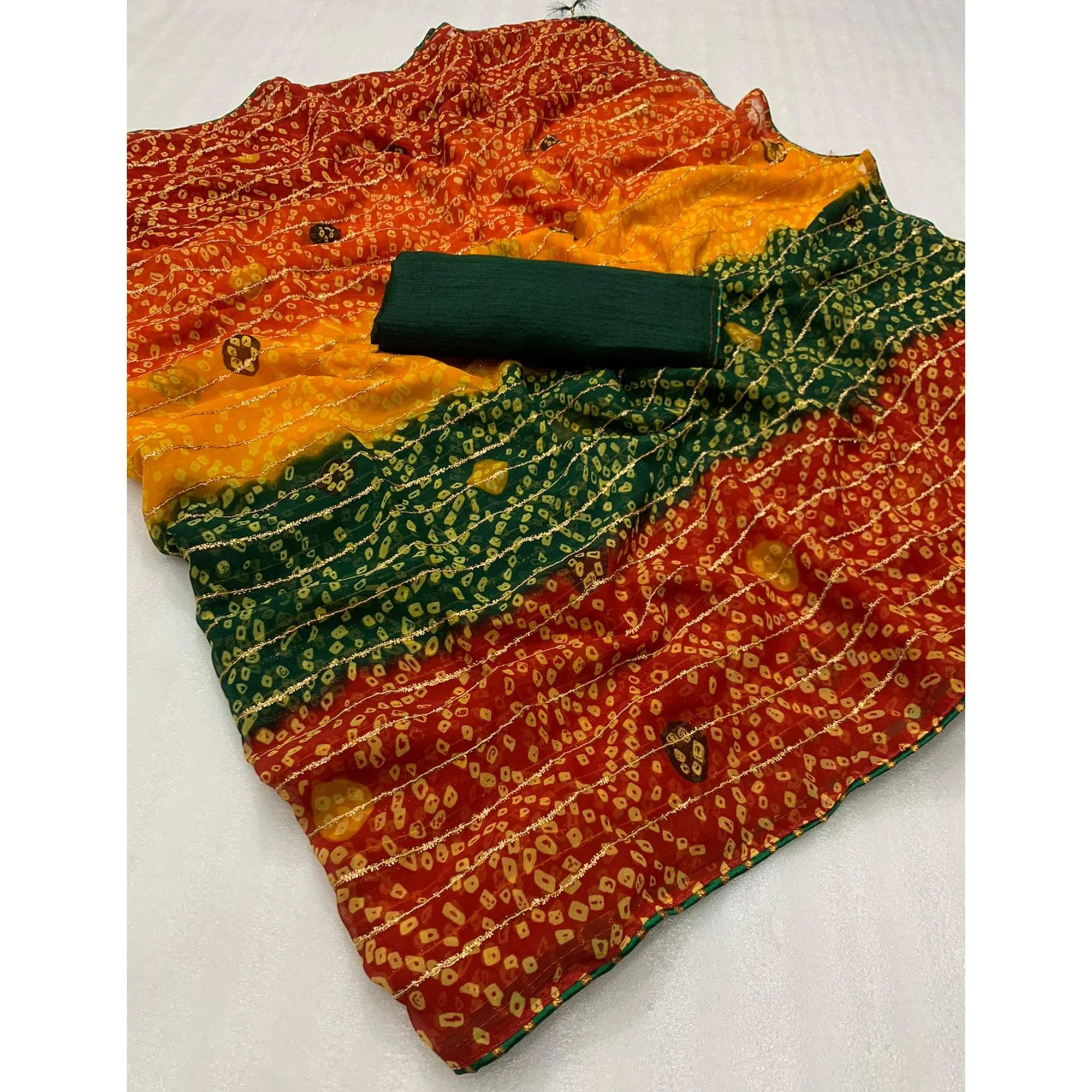 Multicolor Bandhani Printed Georgette Saree - Image 3