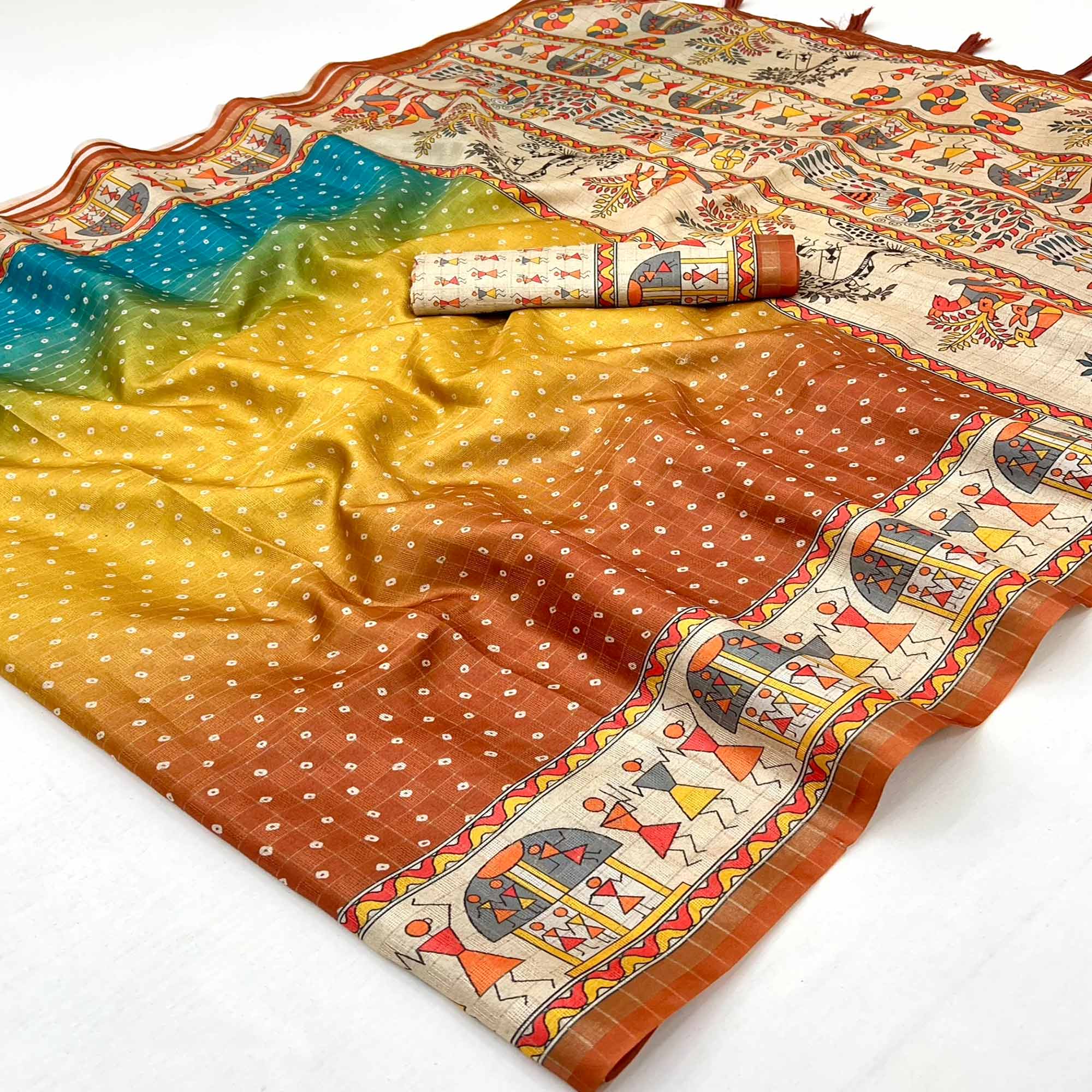 Multicolor Bandhani Printed Maheshwari Cotton Silk Saree for Festive Styling - Image 3