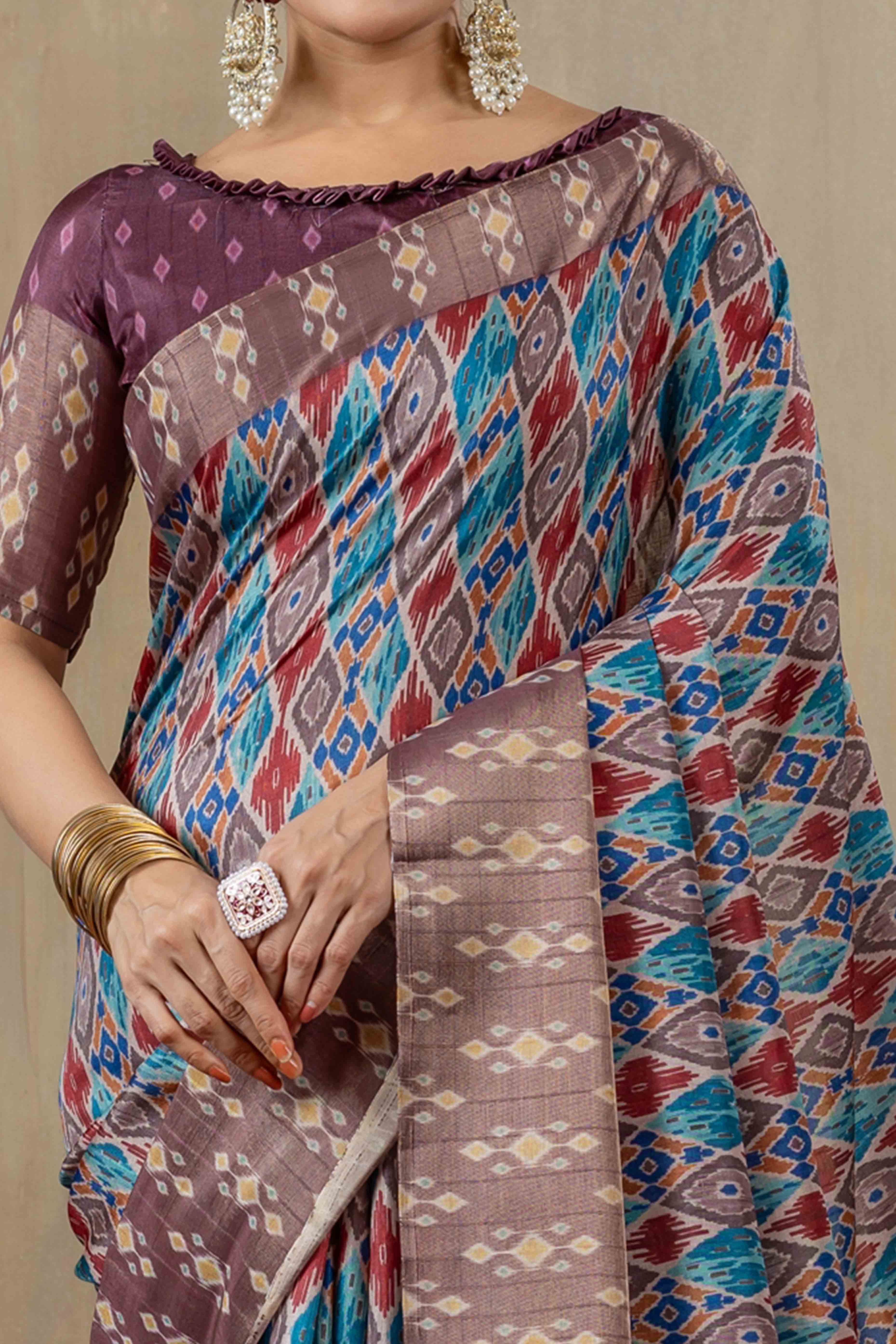 Multicolor Cotton Silk Saree with Digital Abstract Prints - Image 2