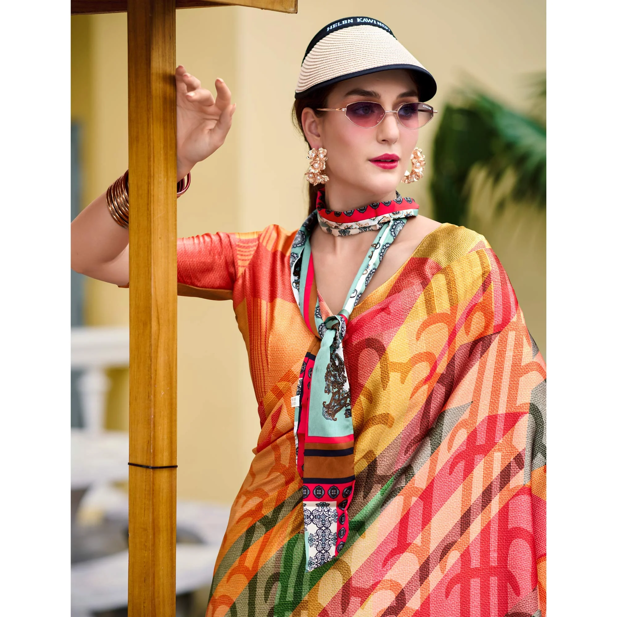 Multicolor Digital Printed Pure Satin Saree - Image 4