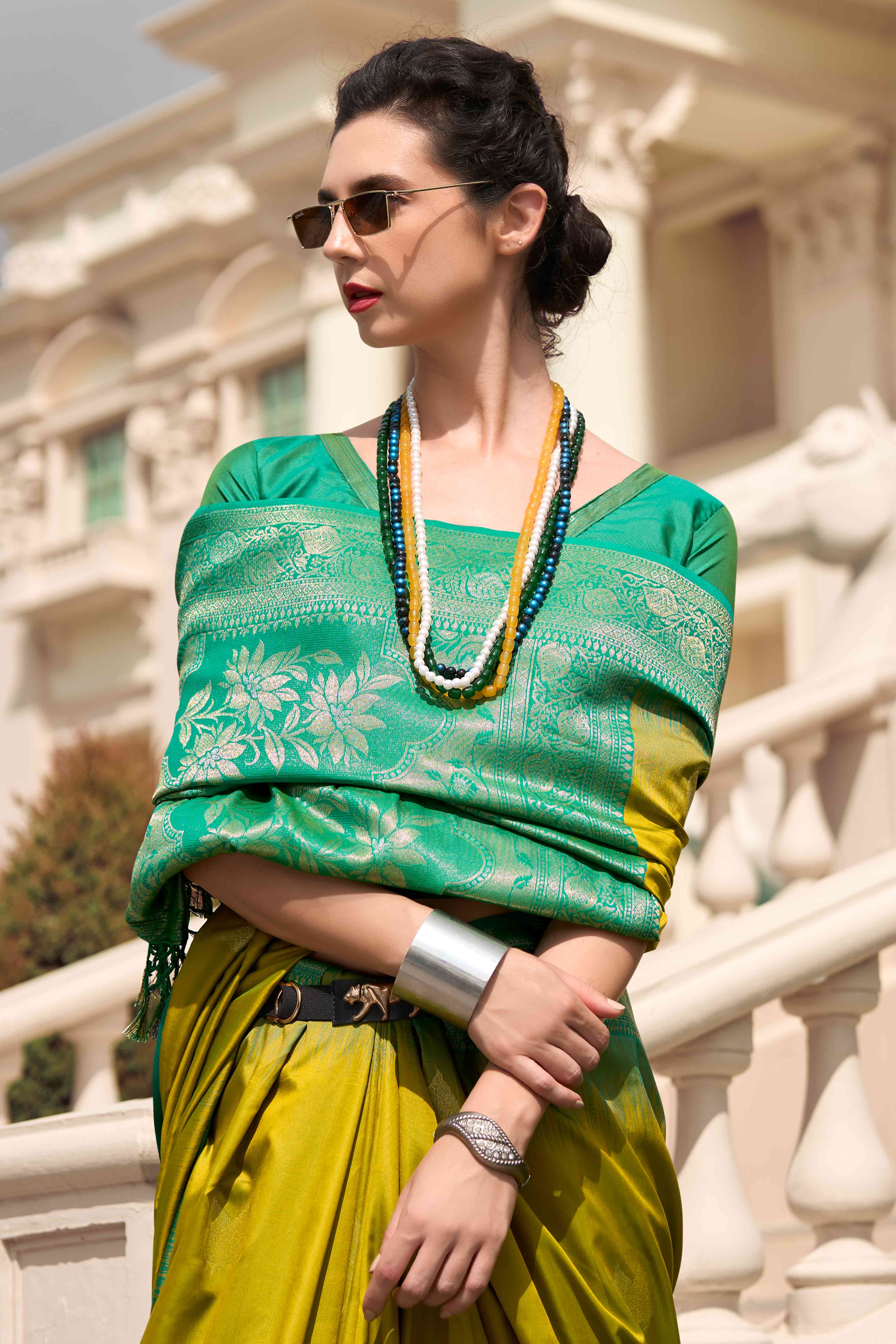 Olive Zari Weaving Pure Silk Saree - Image 4