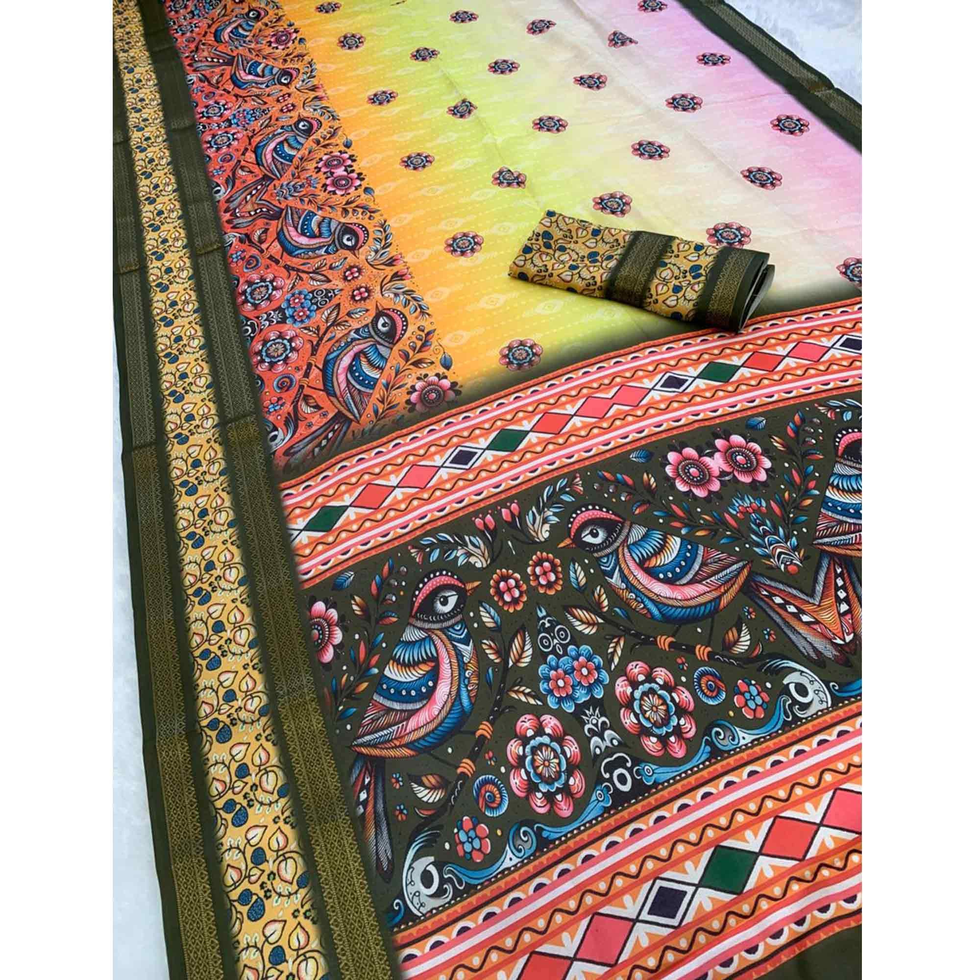 Multicolor Floral Moss Georgette Saree with Elegant Drape & Soft Texture - Image 3
